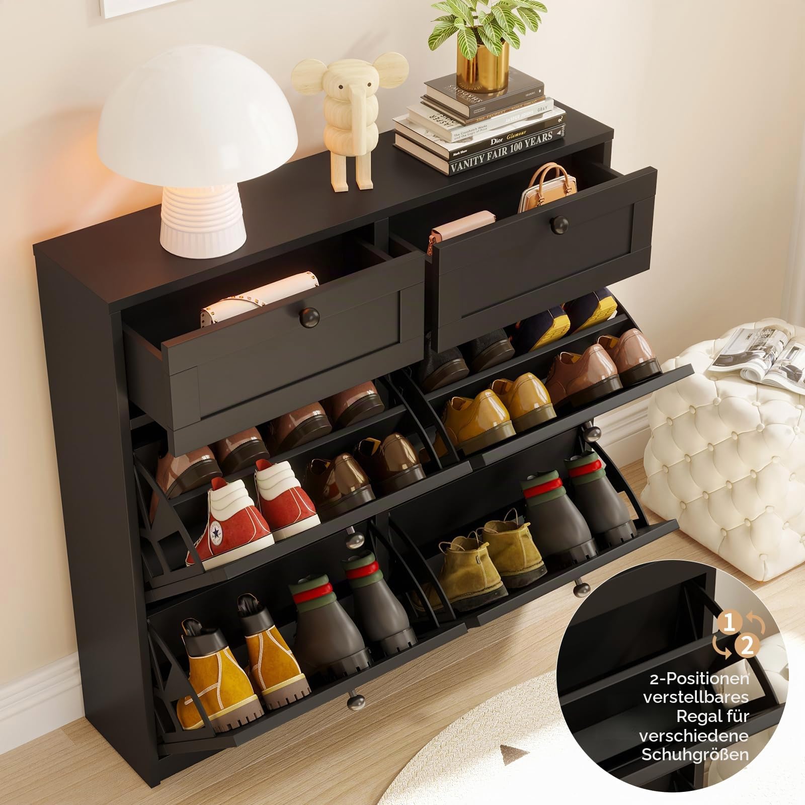 VOWNER Schuhschrank Schuhkipper Schmal Schwarz