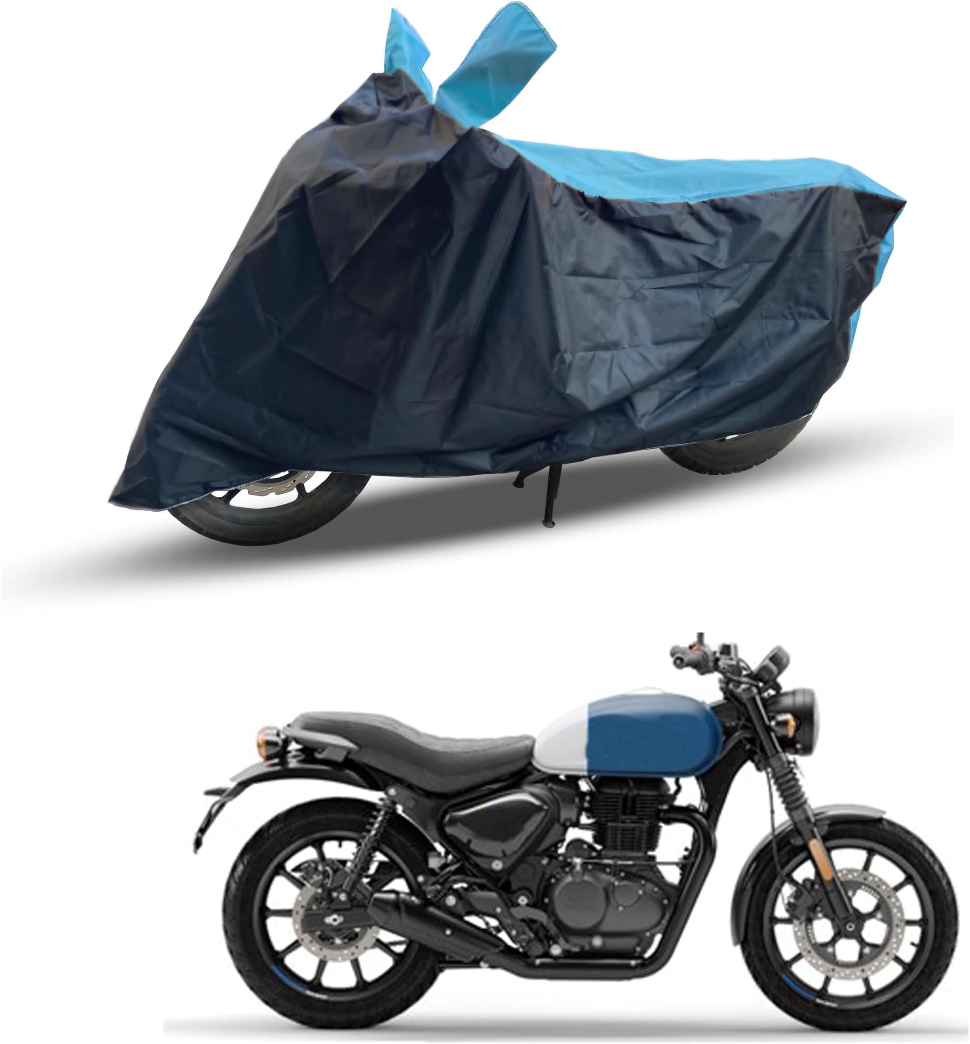 Two Wheeler Bike Cover Accessories - Dustproof - UV Protection - Premium Bike Cover - for Hunter 350 Motor Bikes (Black Aqua)