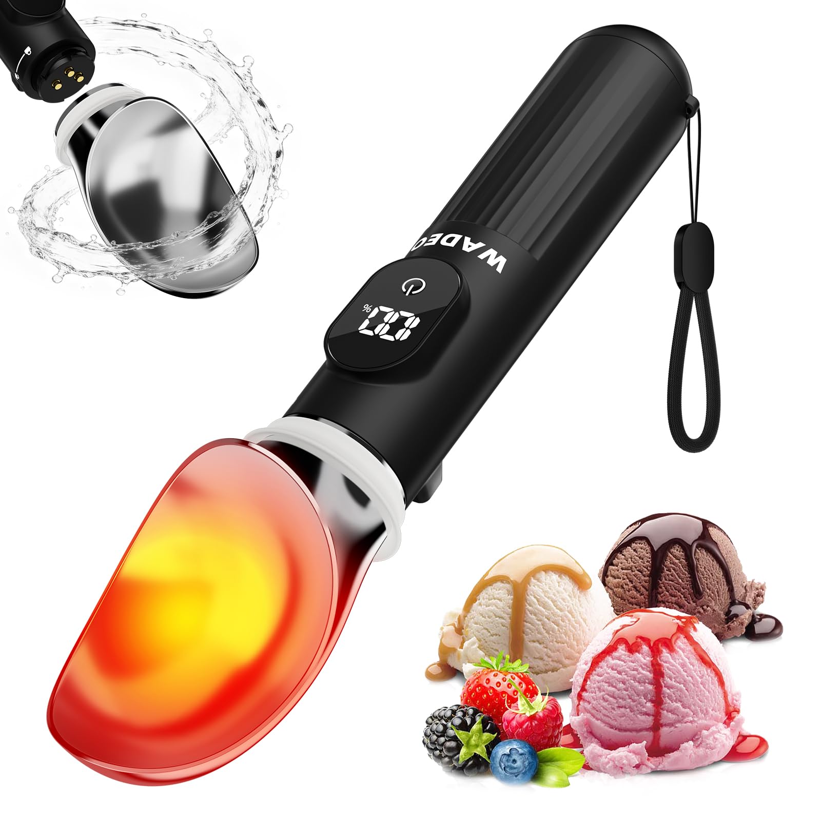 WADEO Heated Ice Cream Scoop, Rechargeable Electric Scoop