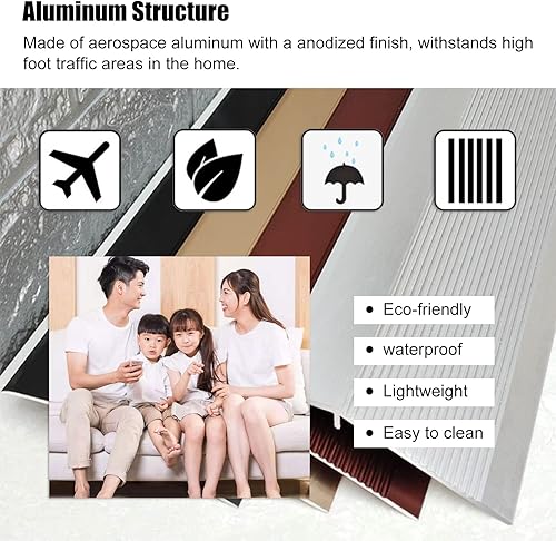 Miniatura 3 de Tira de transición de suelo extra ancha de 3.9 in de aluminio, reductor de umbral de alfombrasazulejos para pisos de vinilo, rampa de entrada para