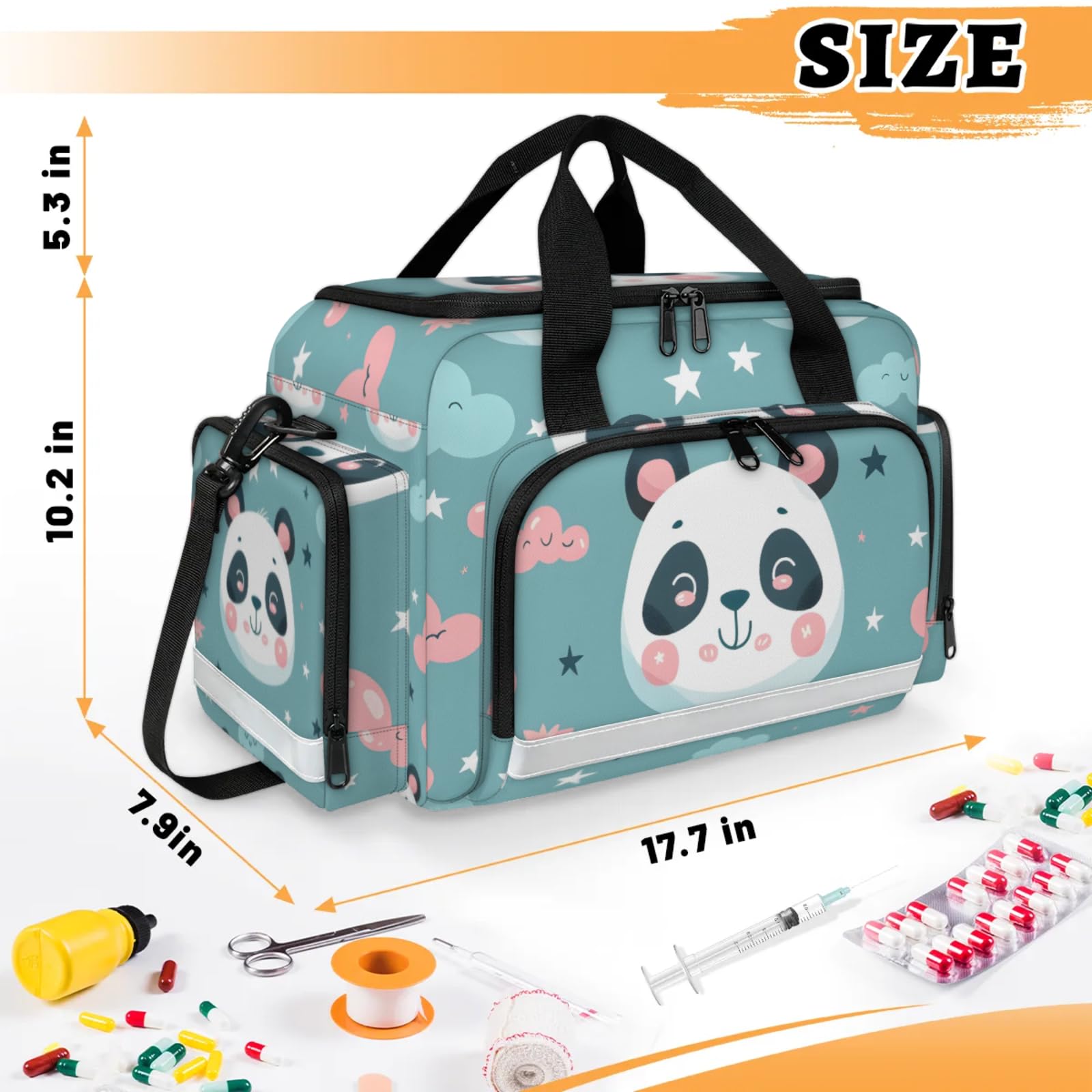 GzLeyigou First Aid Bags Empty, Pandas Emergency Bag Cute Cartoon Panda First Aid Kit Multiple Compartment Kit Carrier On Call Trauma Bag For Paramedics Emergency Medical Supplies Kit