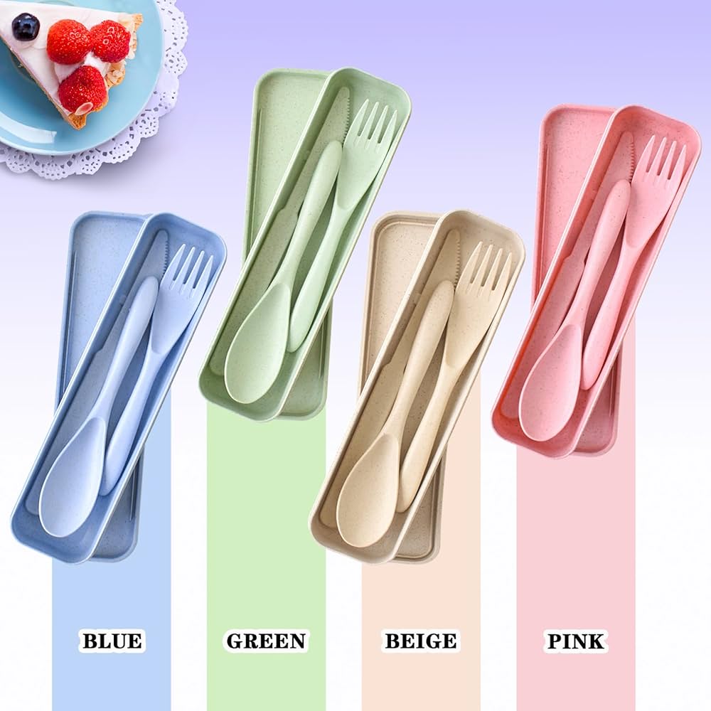 Portable Travel Cutlery Set - Wheat Straw Fork, Spoon & Case, Eco-Friendly Dinnerware For Students, Office & Camping - From Dinnerware Sets - Price 5.45