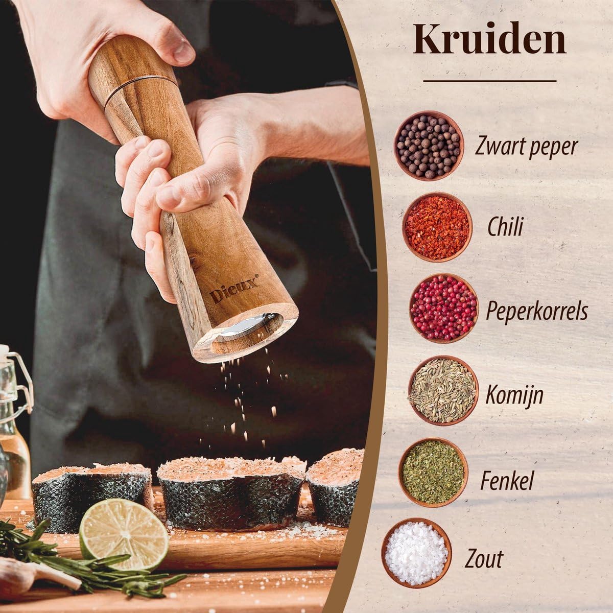 Dieux® Peper en Zoutmolen Set - 27CM Acacia Hout