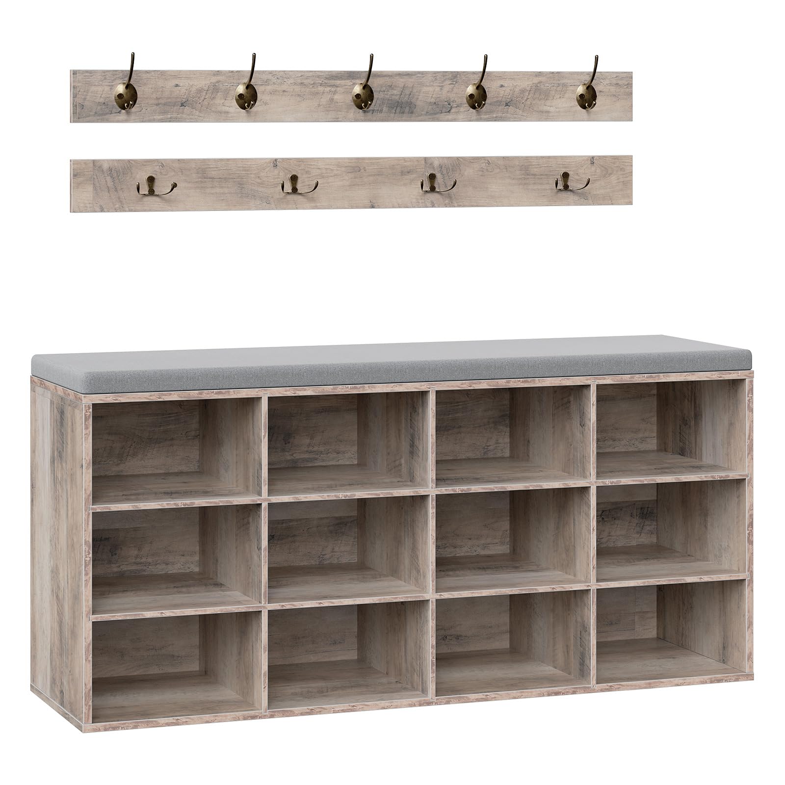 HOOBRO Garderobe Schuhregal Set, Schuhregal mit gepolsterter Sitzbank, Schuhschrank für Flur, Eingangsbereich, Schlafzimmer