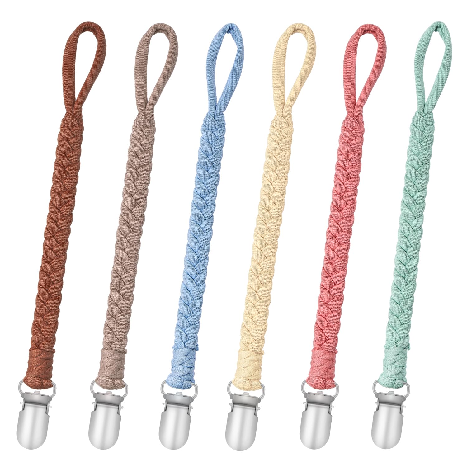 CLDY Schnullerkette Baby for Junge, 6 Stücke Schnuller Halter Leinen Set, Baumwolle Schnullerband Mädchen und Jungs Schnullerketten Clips, nuggikette, Passt Alle Baby Zahnen Spielzeug/Baby Dusche