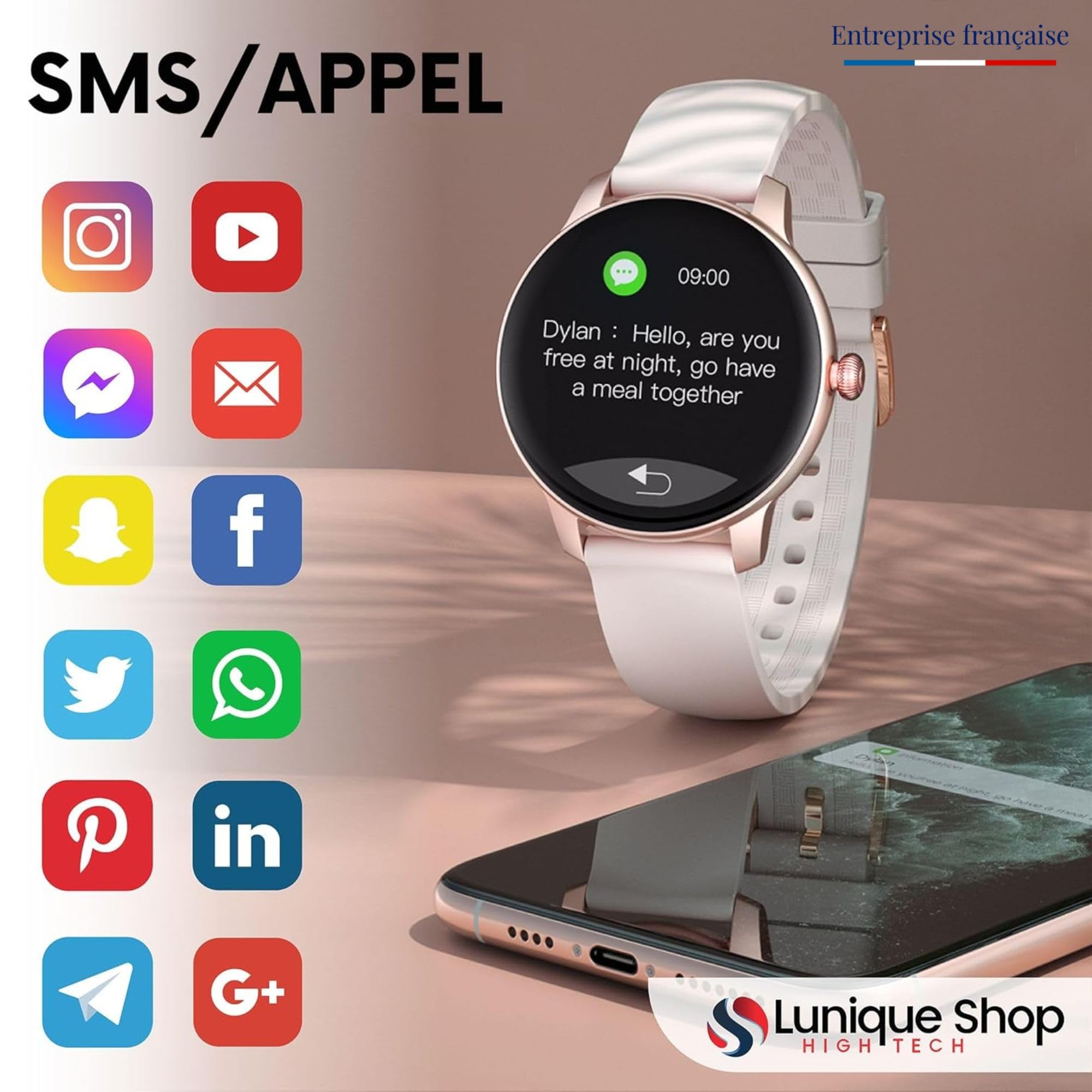 Montre Connectée Femme Ronde LSFIT | Montre Petite Taille | Moniteur Sommeil spO2 podometre | Fréquence Cardiaque | Montre Intelligente Adolescente Fille | Compatible Android iOS