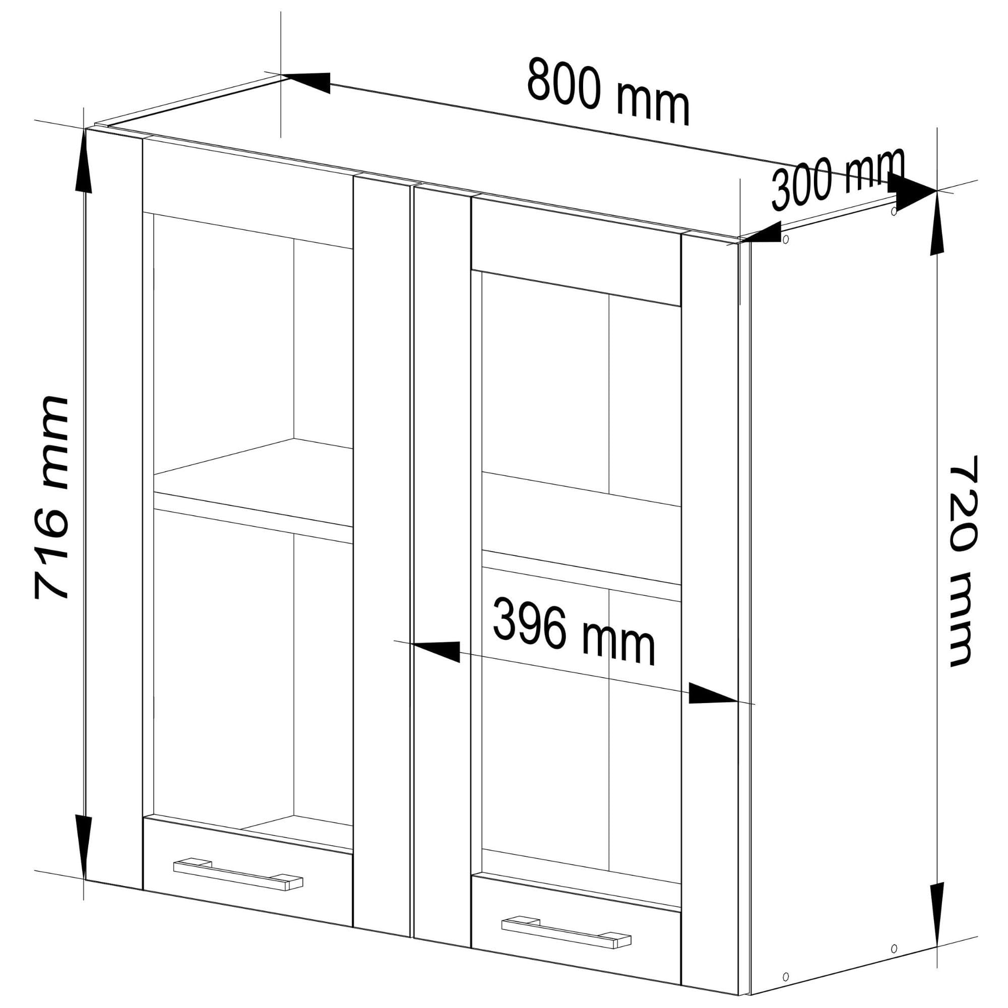 AKORD | Armoire de Cuisine Suspendue - Vitrine de Cuisine 80cm, H720 | Meuble avec 2 Portes et 2 Étagères | Armoire de Rangement | Blanc