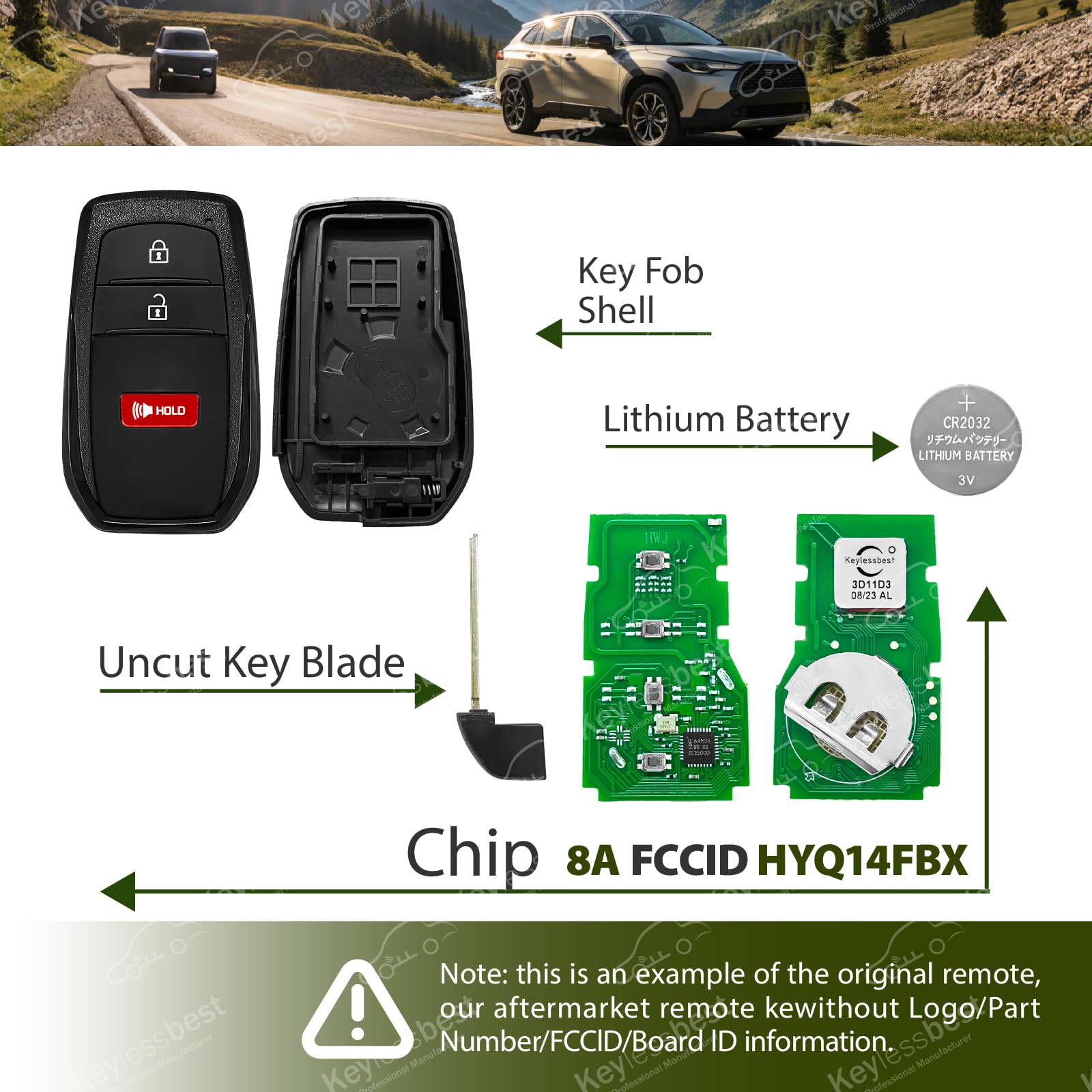 Ricambio per telecomando Toyota Corolla 2022 2023 2024 2025 HYQ14FBX 3 pulsanti 315 MHz