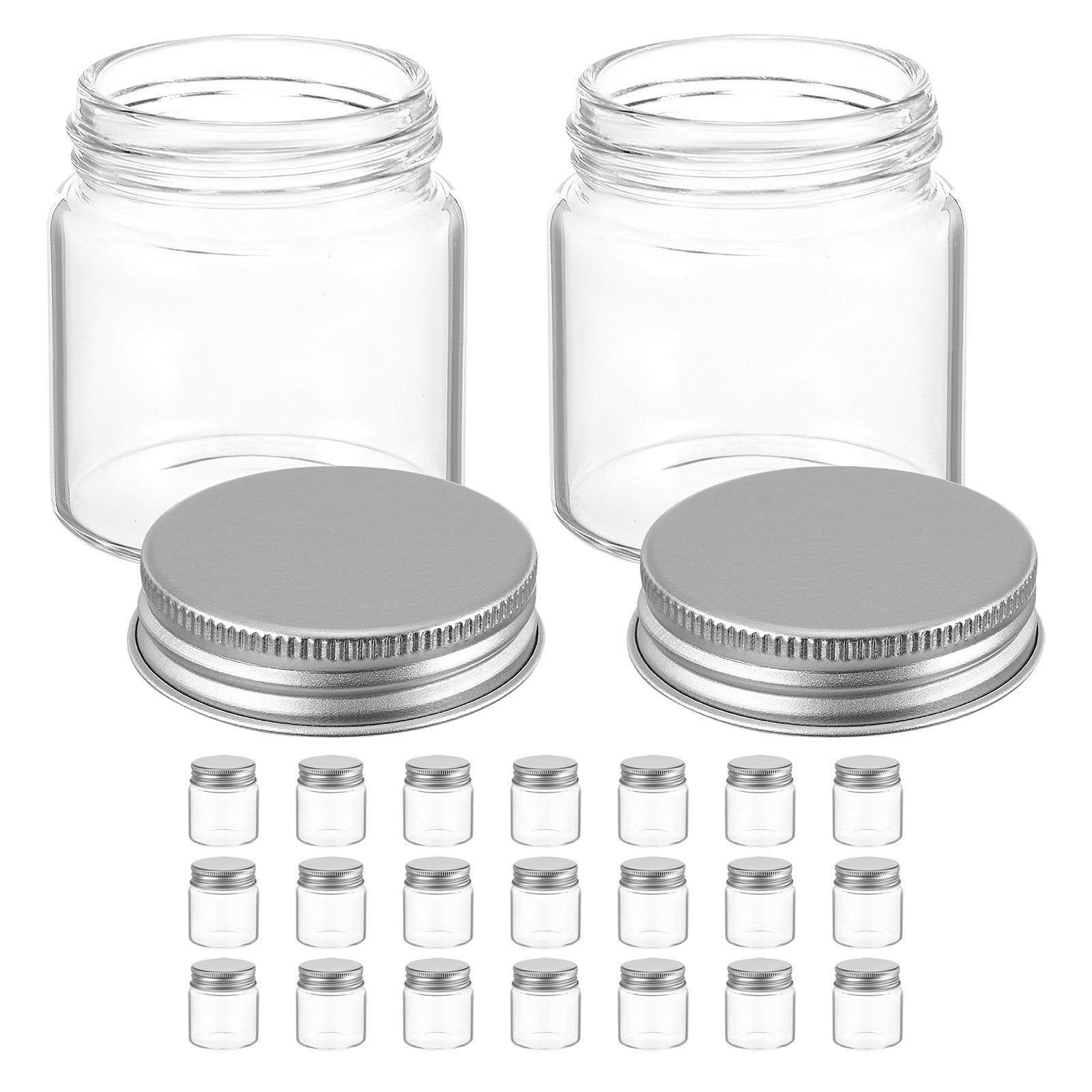 Ciieeo 30 szt. mini słoików Mason, 50 ml słoik Mason z pokrywkami, mały szklany pojemnik do przetworów na przyprawy, dżem, miód, galaretkę, deser, upominki ślubne na baby shower, dekoracje w