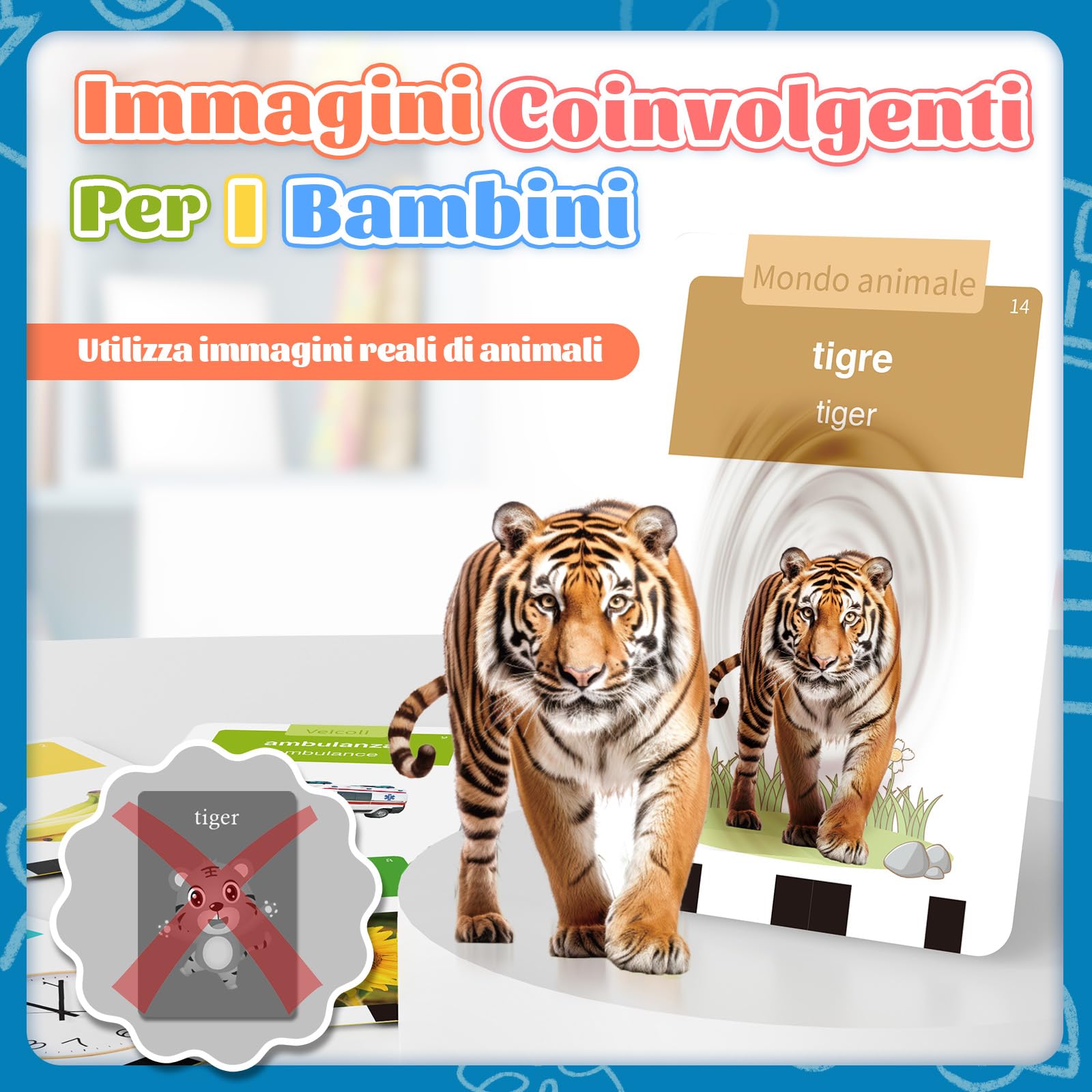 Giochi Bambini 2 Anni, Giochi Montessori, Flashcard in Italiano e inglese con 432 Parole, Amico Vocabolo Gioco Viene Fornito con 216 Carte,Regali e Giocattoli per Ragazze e Ragazzi dai 2 Anni in Su