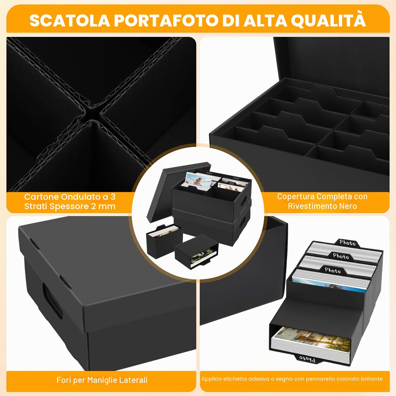 2 Scatola Portafoto 13 x 18 cm, Organizer per Foto con 8 Scatole Interne, Scatola Portaoggetti in Cartone per Fotografie con Coperchio, per Cartoline, Adesivi, Artigianato