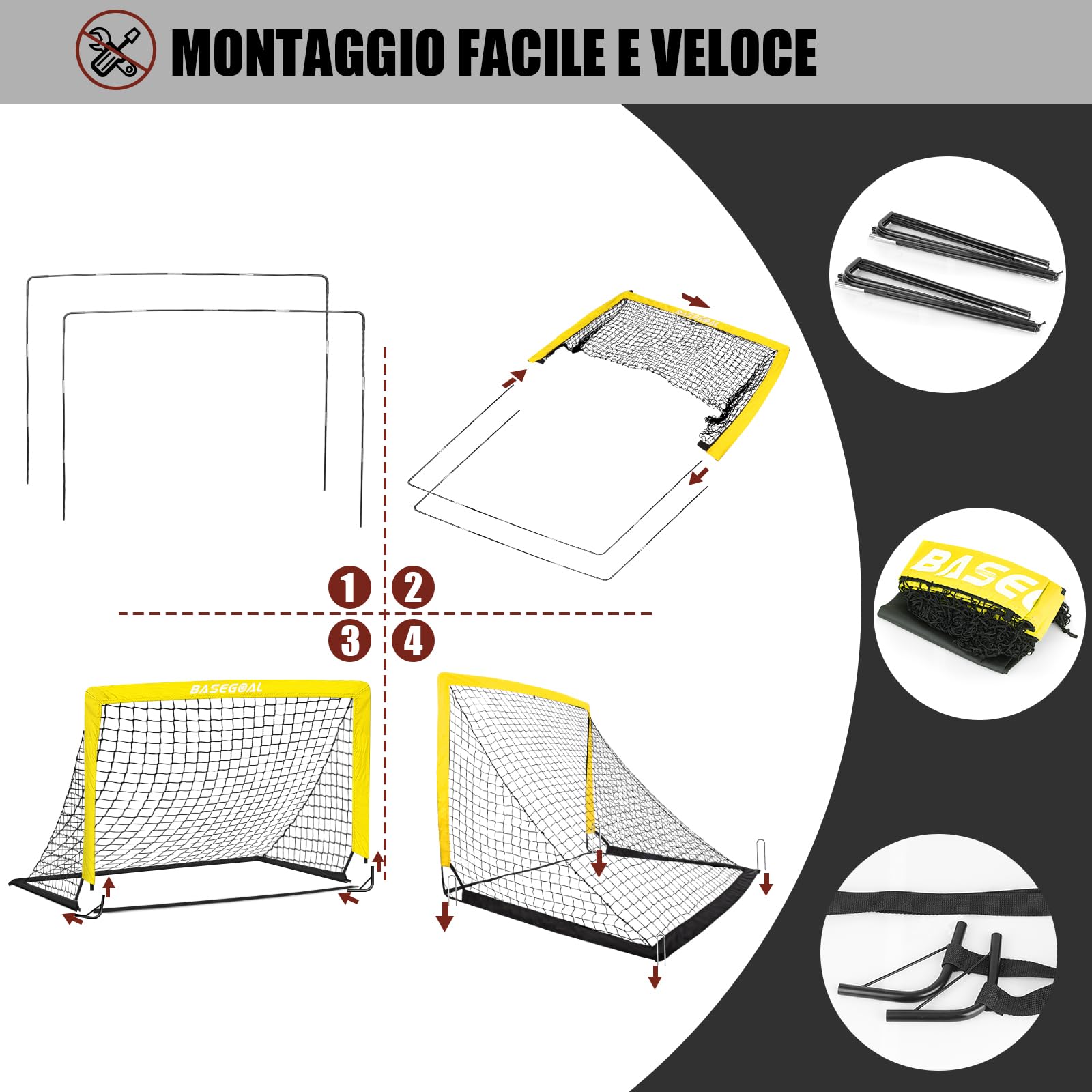 Porta da Calcio per Giardino 150x120cm con Aste in Fibra di Vetro e Reti di Alta Qualità