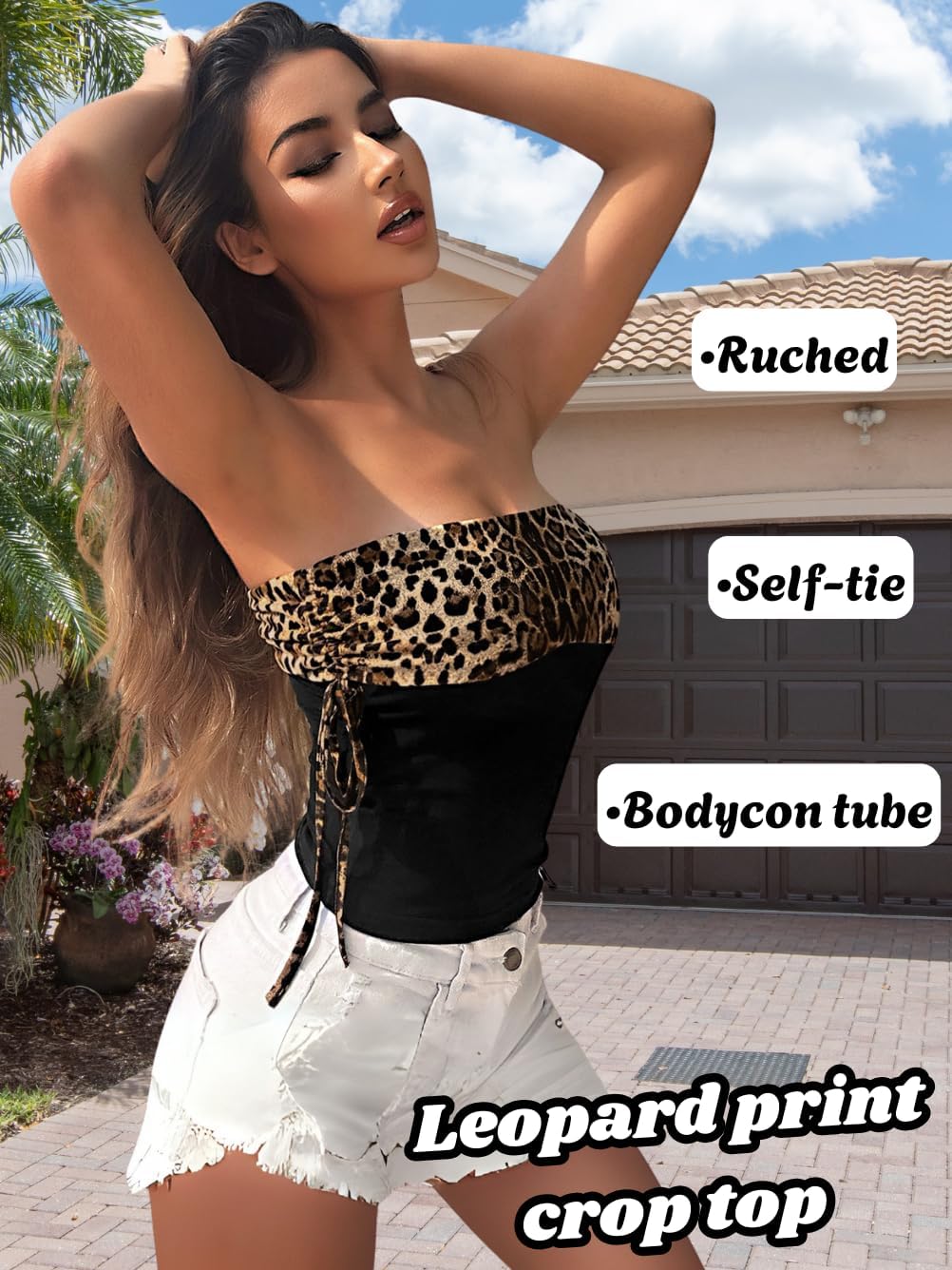 2000s Sexy Leopard Print Top Club Outfits, Cheetah Print Strapless Tube Crop Tops Going Out Rave - Image 4