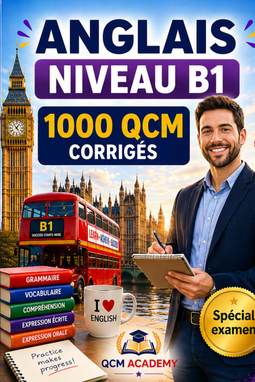 Anglais Niveau B1: 1 000 QCM corrigés | Cahier d'entraînement pour maîtriser l'anglais en autonomie | Vocabulaire, grammaire, conjugaison, orthographe | CECRL