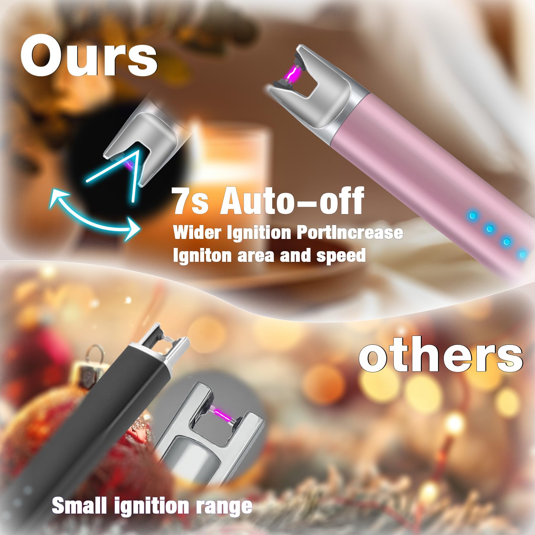 Confezione da 2 accendini elettrici ricaricabili tramite USB, antivento, al plasma, senza fiamma, tipo C, con interruttore di sicurezza, per candele, barbecue, campeggio, fuochi d'artificio di