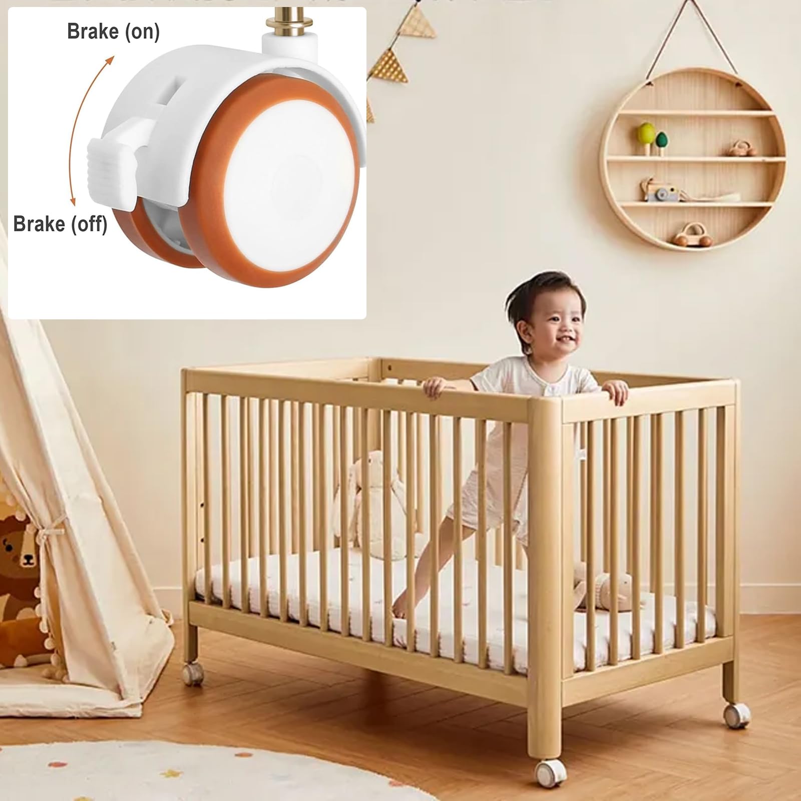 4 Pièces Roulettes pour Lits et Meubles d'Enfant, Convient pour Meubles et Poussettes d'Enfant (Blanc)
