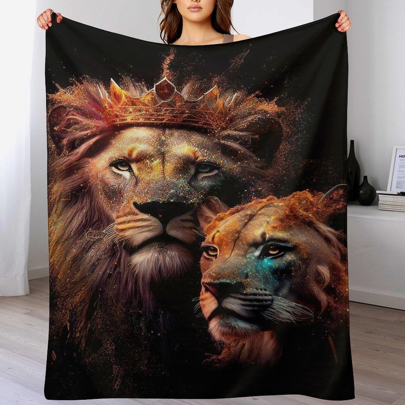 Couverture polaire lion tapis douillet plaid flannel jet de canapé lit chaud 150x200