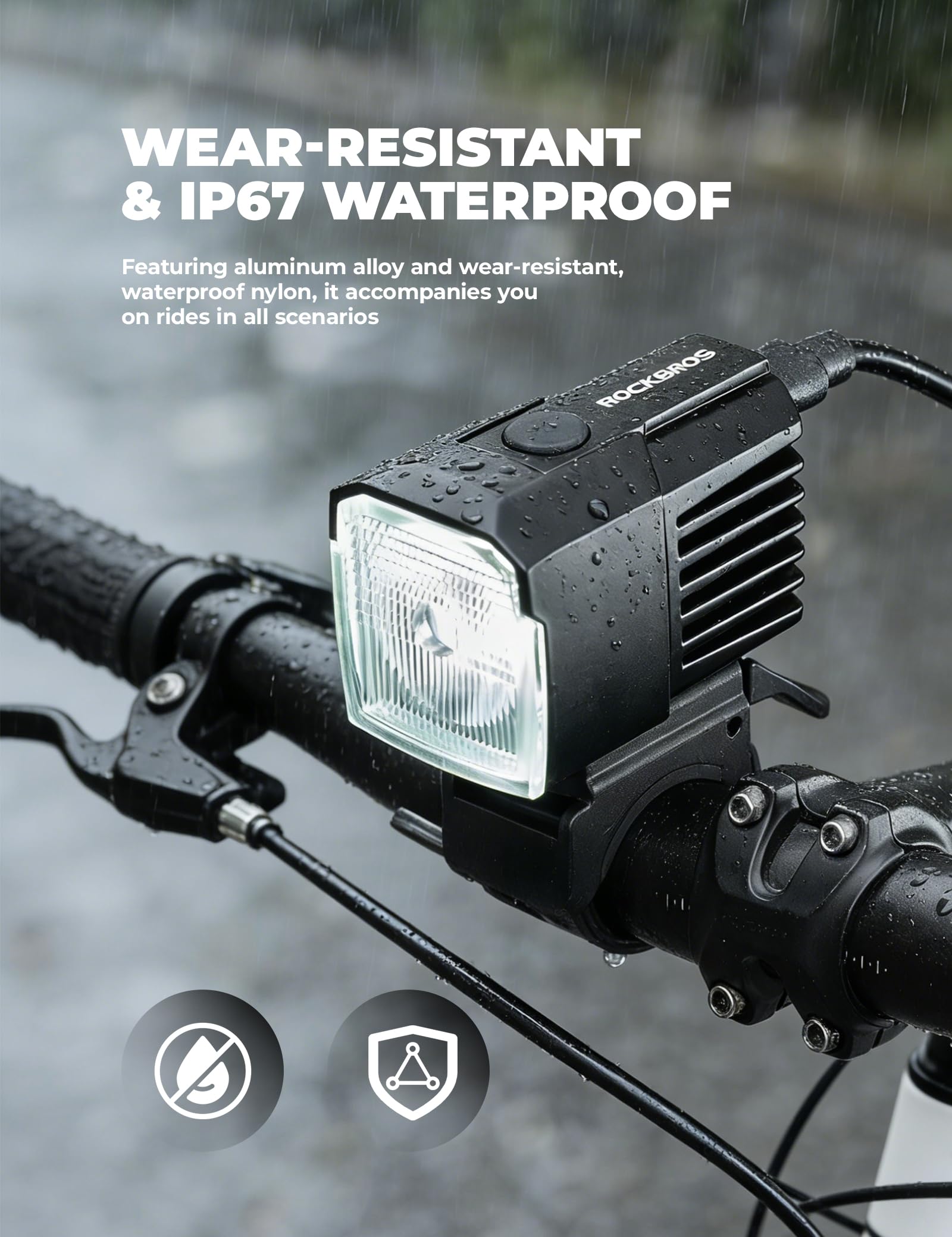 ROCKBROS Luz Delantera Bicicleta con Batería Externa, 1600 Lúmenes, Antideslumbrante, Regulación Térmica Inteligente, IP67 Resistente al Agua, Múltiples Modos para MTB Bicicleta de Carretera