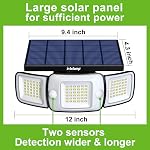 Intelamp Solaire Motion Sensor Lights Outdoor, 3-Head LED Lumière d'inondation de sécurité, 6000mAh 1200LM Double PIR, IP65 Lampe murale solaire étanche et réglable pour garage Yard Driveway Patio