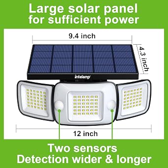 intelamp Solar Outdoor Lights,6000mAh Motion Sensor with Dual Sensors,Waterproof Solar Flood Lights 270Wide Angle for Outside with 3 Modes