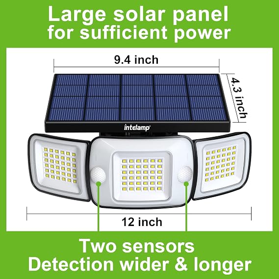 intelamp Solar Outdoor Lights,6000mAh Motion Sensor with Dual Sensors,Waterproof Solar Flood Lights 270Wide Angle for Outside with 3 Modes