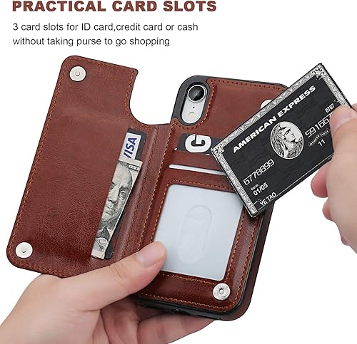 Miniatura 3 de OT ONETOP Funda tipo cartera para iPhone XR con soporte para tarjetas, piel sintética de alta calidad, ranuras para tarjetas, doble cierre magnético