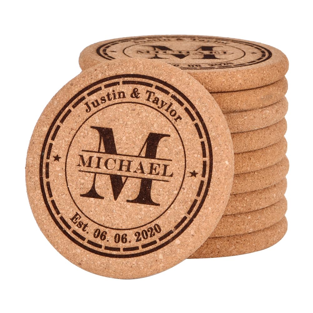 Bulihan M Personalized Cork Coasters For Drinks, Custo Engraved Absorbent Heat & Water Resistant Coasters For Cups And Ugs (M)