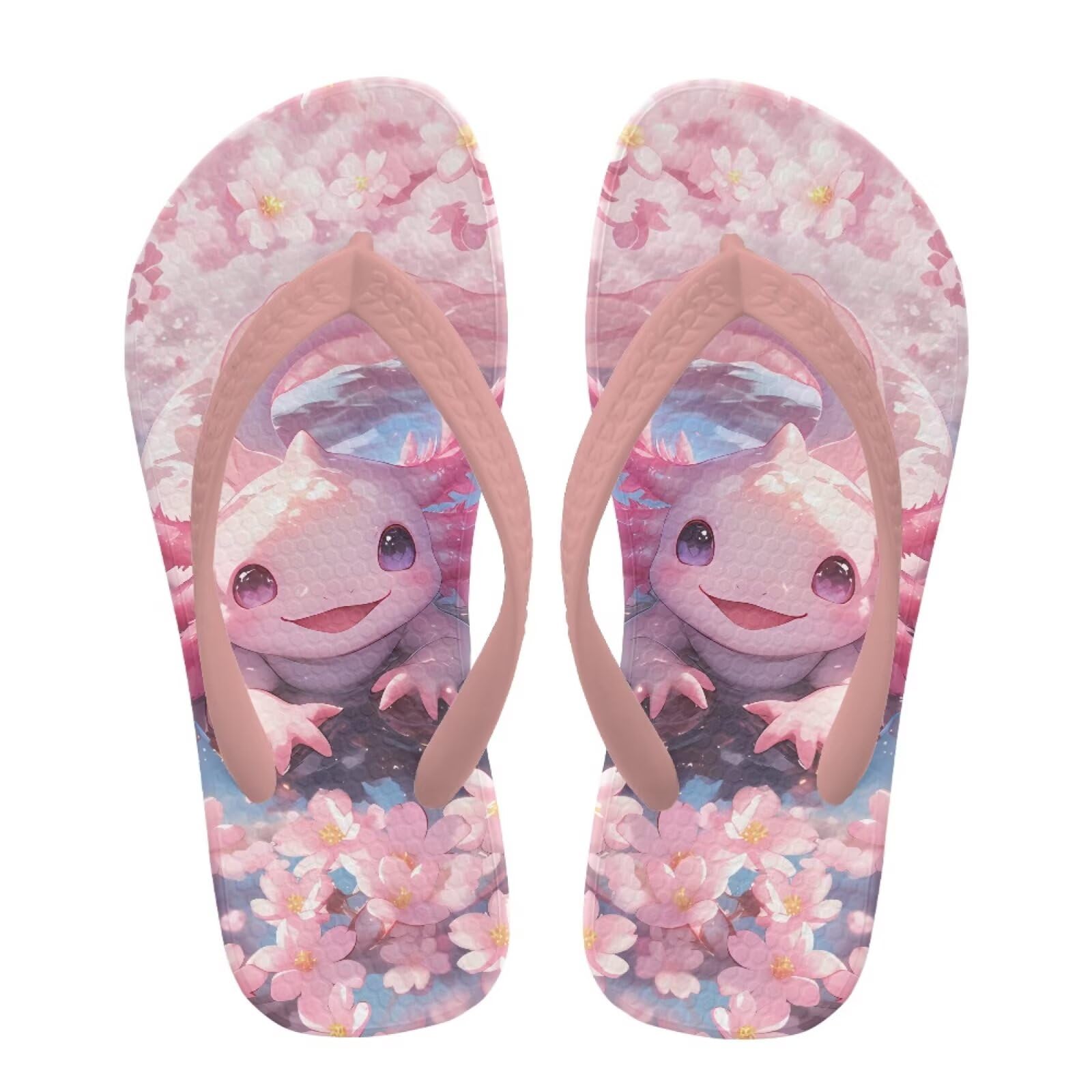 Watdotory Boys' Beach Sandal Kawaii Axolotl Flower Pink Print Trendy Slip-on Flip-Flop Sandals for Swim Pool Size 1