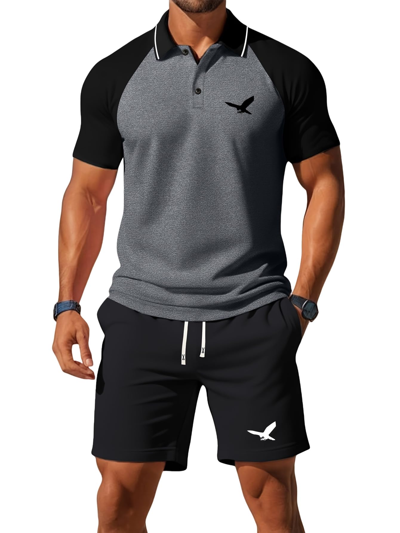 Polo de verano para hombre, manga raglán, con bloques de color, estilo informal, para vacaciones, playa, deportes, correr