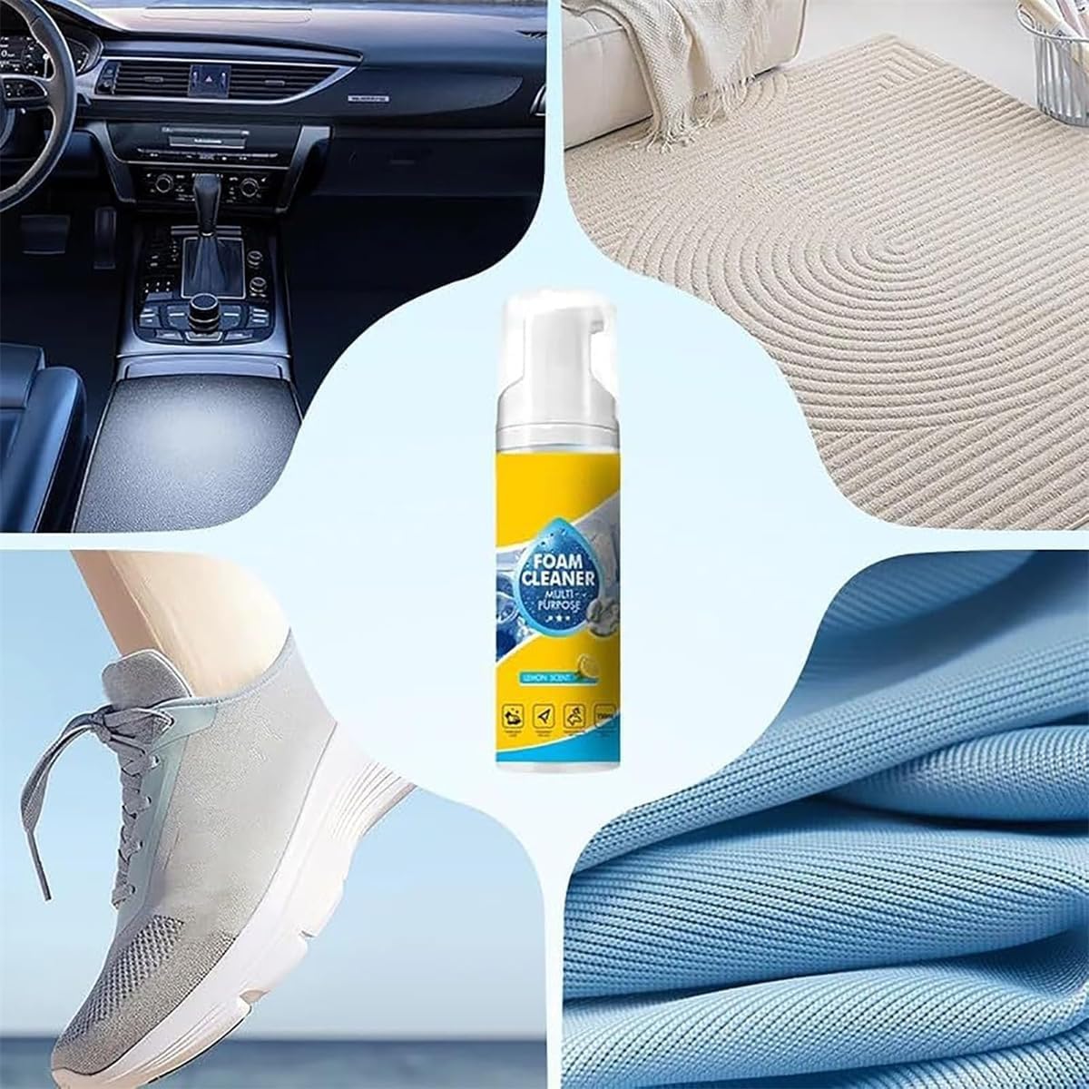 Detergente schiumogeno potente e multiuso per interni auto, detergente multiuso, spray e panno per una pulizia rapida e senza acqua per auto e casa. (1Pezzo)