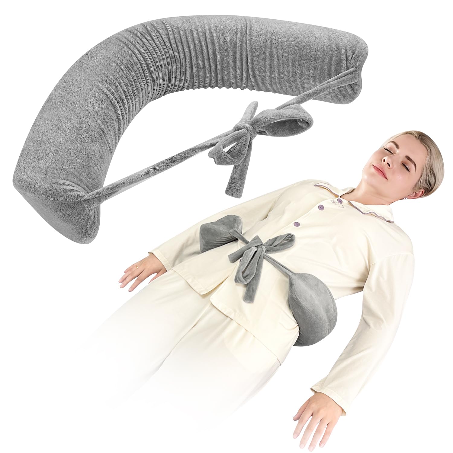 Neppt Grey Lumbar Roll Pillow For Bed Lower Back Pain Support Pillow For Sleeping Scoliosis Waist Pillow For Side Sleepers Early Compliance Back Surgery Recovery Pillow For Office Chair, Car, Couch (Grey)