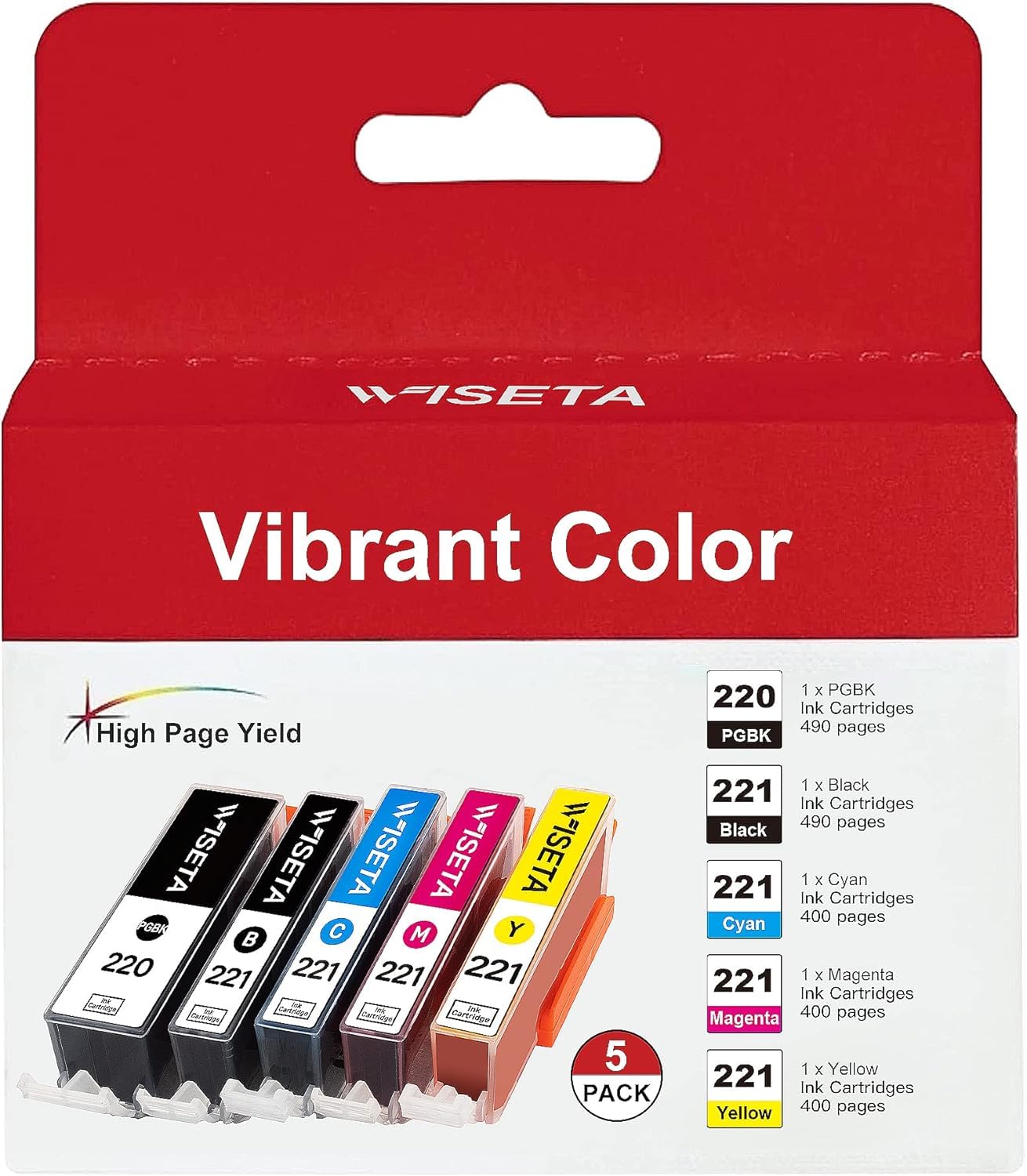 220 Ink Cartridges Compatible Replacement for Canon PGI-220 CLI-221 for Canon MX870 Printer Ink Cartridges to use with MX860 MP980 MP560 MP620 MP640 MP990 iP4600 iP3600 iP4700, 5 Pack