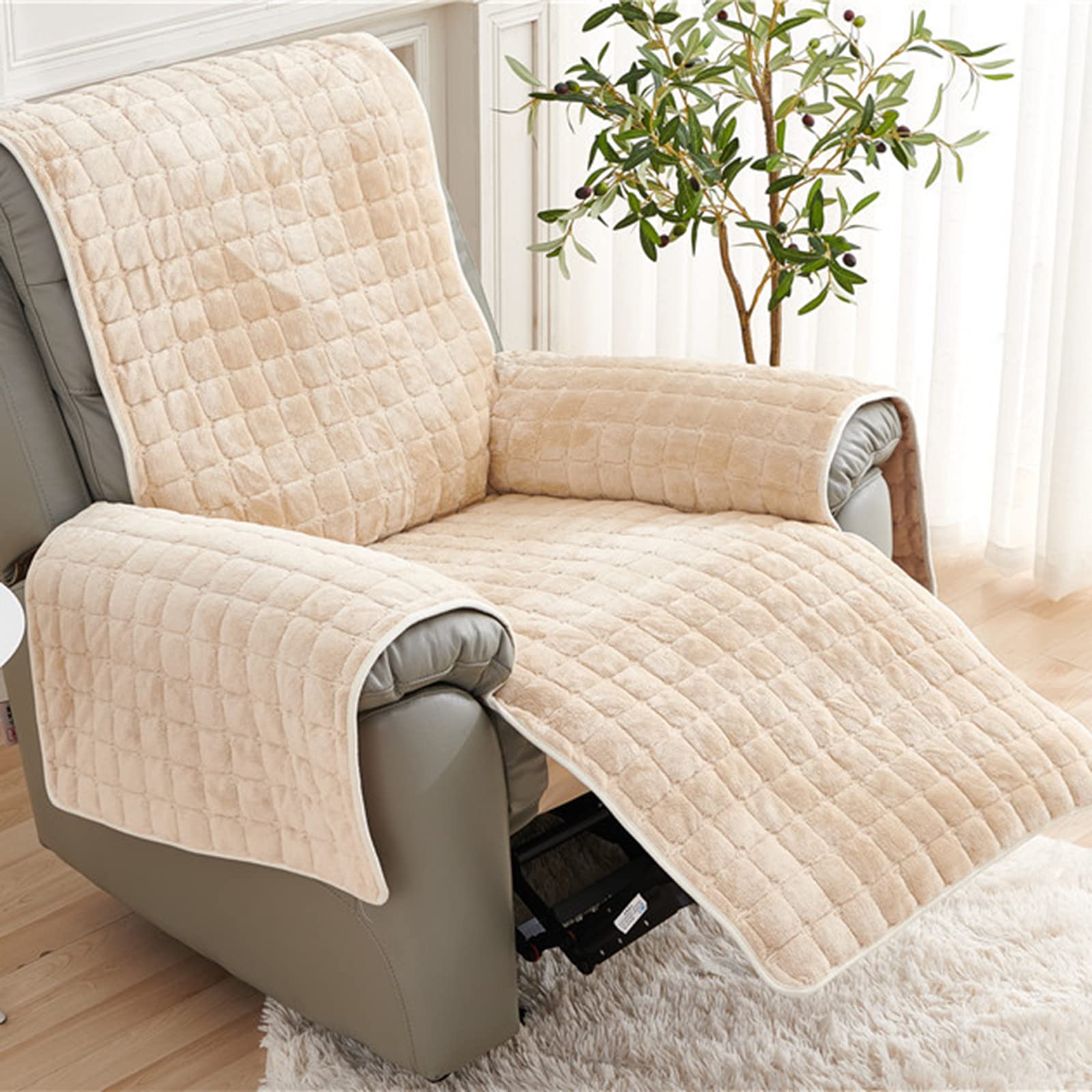 Funda Para Sofá Reclinable Con Correas Elásticas, Terciopelo Felpa Funda De Silla Para Sillones, Suaves Protector De Muebles Para Sillones Reclinables-gris oscuro-53x190 cm (20,9x74,8 pulgadas)
