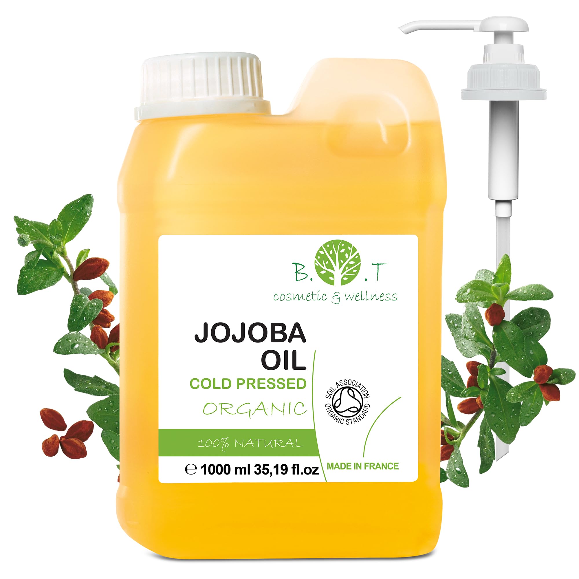 Aceite de Jojoba Puro Aceite Facial Aceite Desmaquillante Aceite Corporal Aceite de Masaje Estrias Aceite Pelo Aceite Barba Aceite Uñas - 1000 ml 1 L