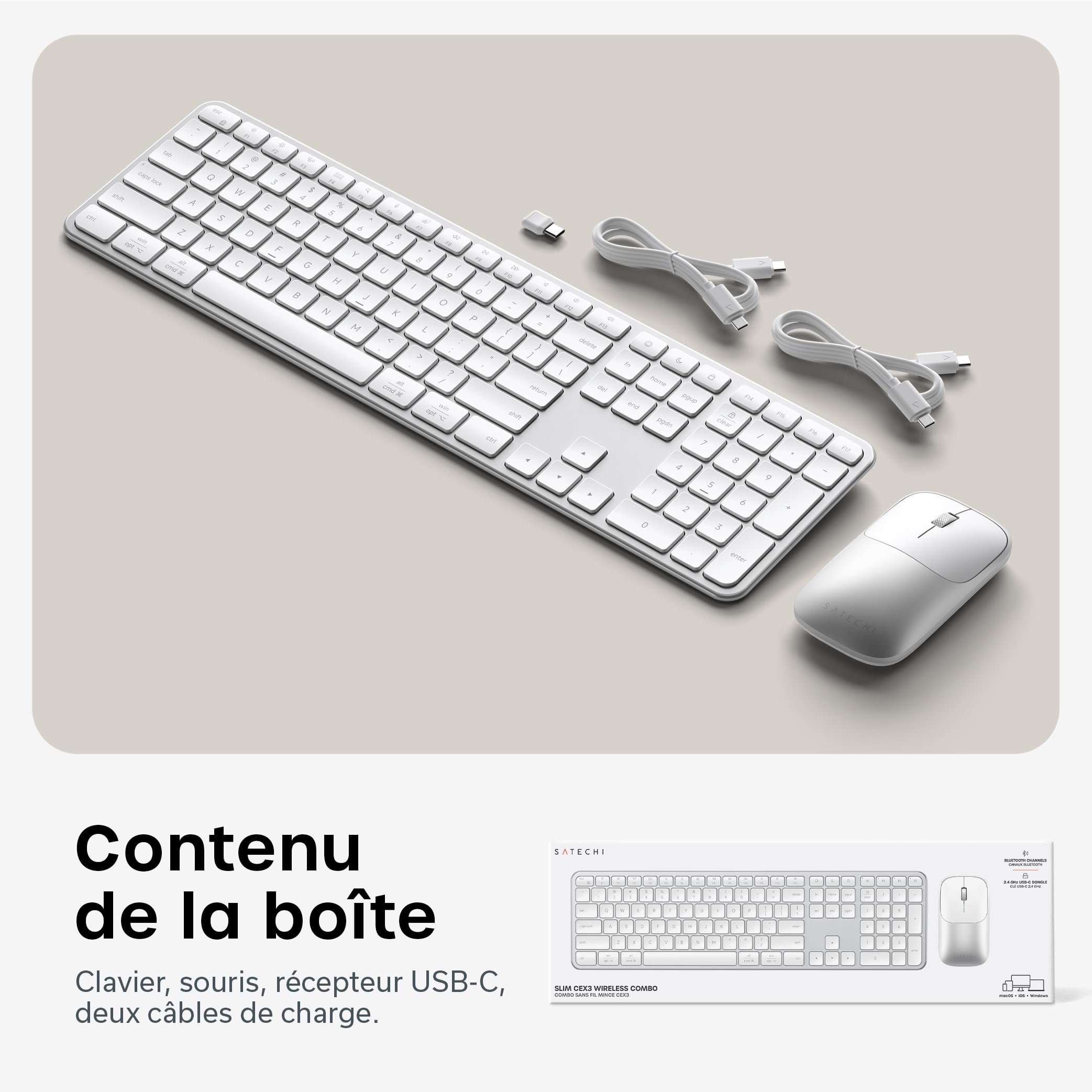 Satechi Combo Clavier et Souris sans Fil Slim CEX3, QWERTY US, Argent