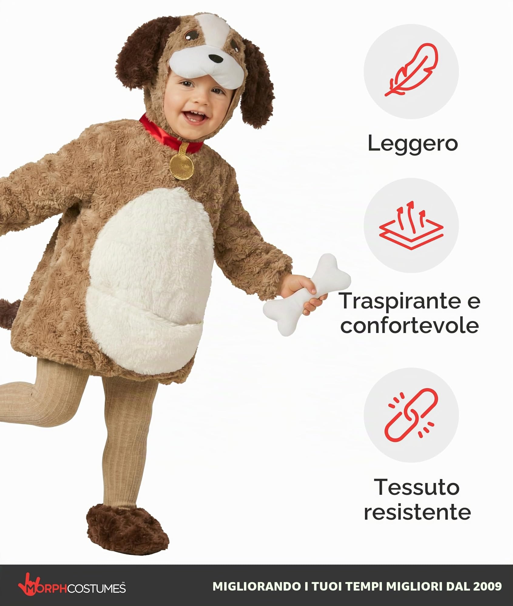 Morph Costume Cane Bambino, Costume Cane Bambina, Vestito Cane Bambino, Vestito Carnevale Cane Bambino, Costume Cagnolino Bambino, Costume Carnevale Cagnolino