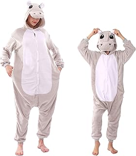 Animal Hooded Onesie Costume for Kids Adults Boys Girls Halloween Easter Mens Womens Cosplay Outfit Kit Hippo - Buy now