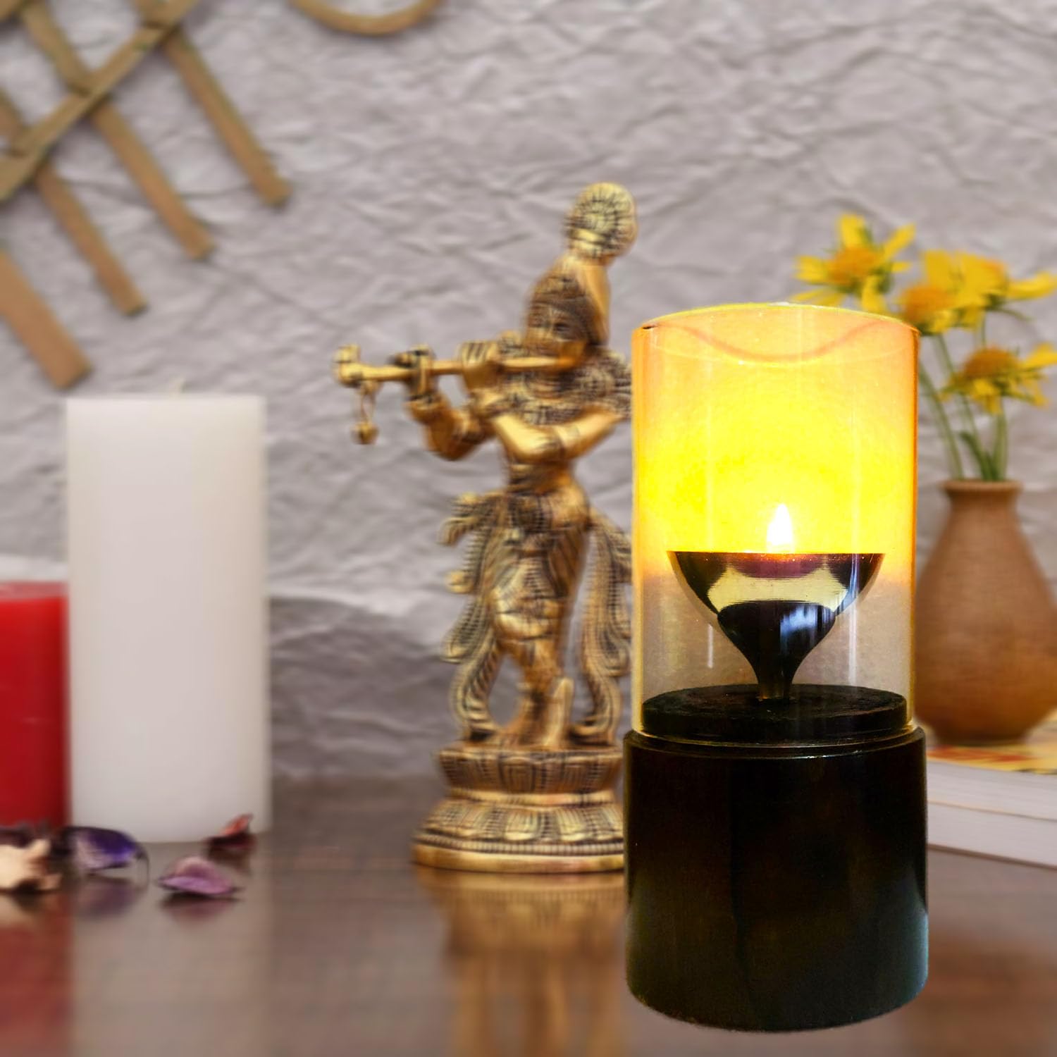 Myijya Brass Akhand Jyoti Diya with Borosilicate Glass Cover (New AKHAND Diya)