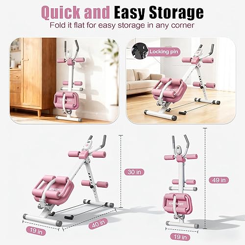 Vista 6 de EPHESPORT Máquina Multifuncional para Abdominales, Entrenador de Crunch y Sentadillas para el Core para Entrenamiento de Abdomen, Equipo de Rosa