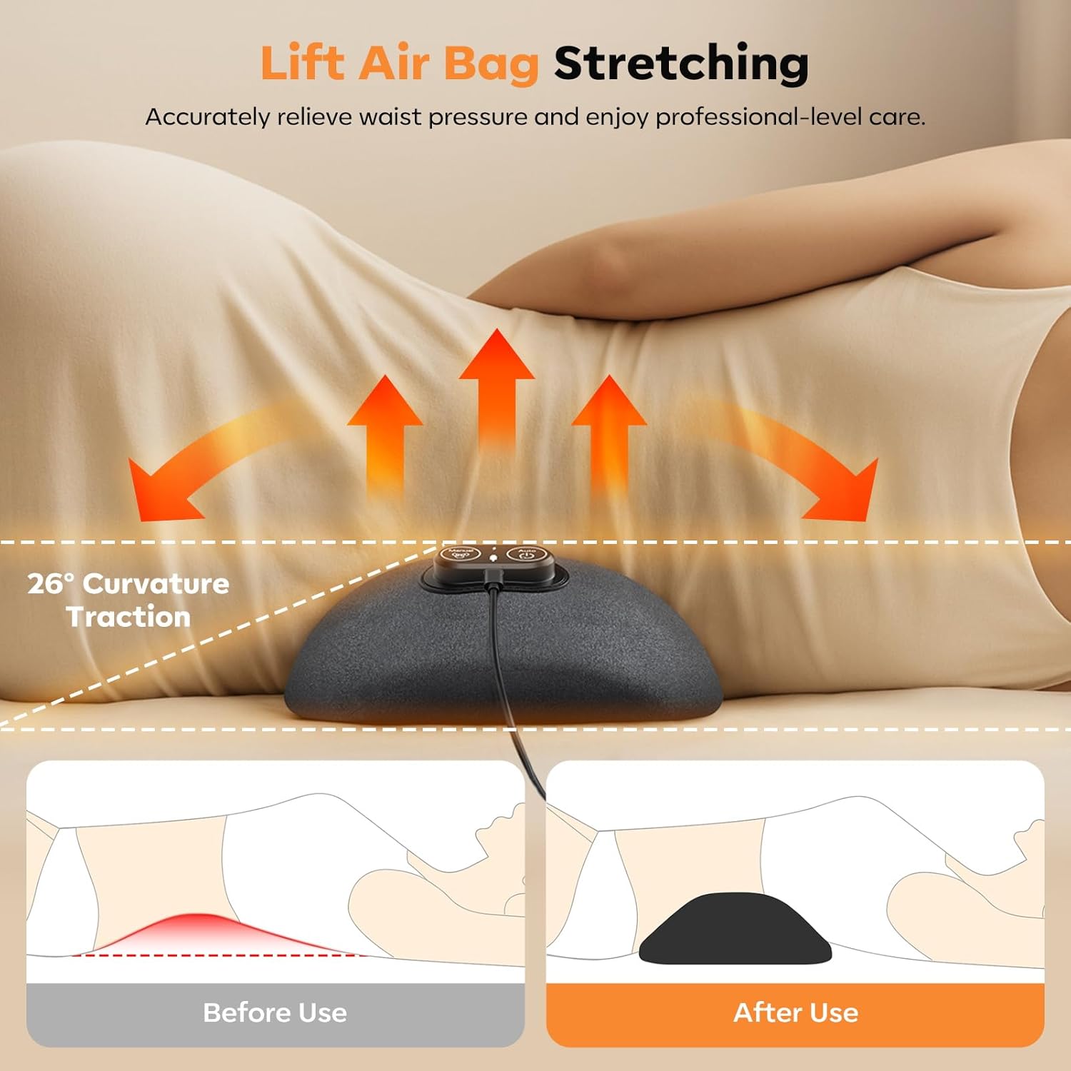 Smooth Triple Fusion 3-in-1 Back Massager Lumbar Pillow with Heat, Vibration & Traction Back Massager for Pain Relief, Deep Tissue Relaxation for Home, Office- Corded Electric Gift Idea