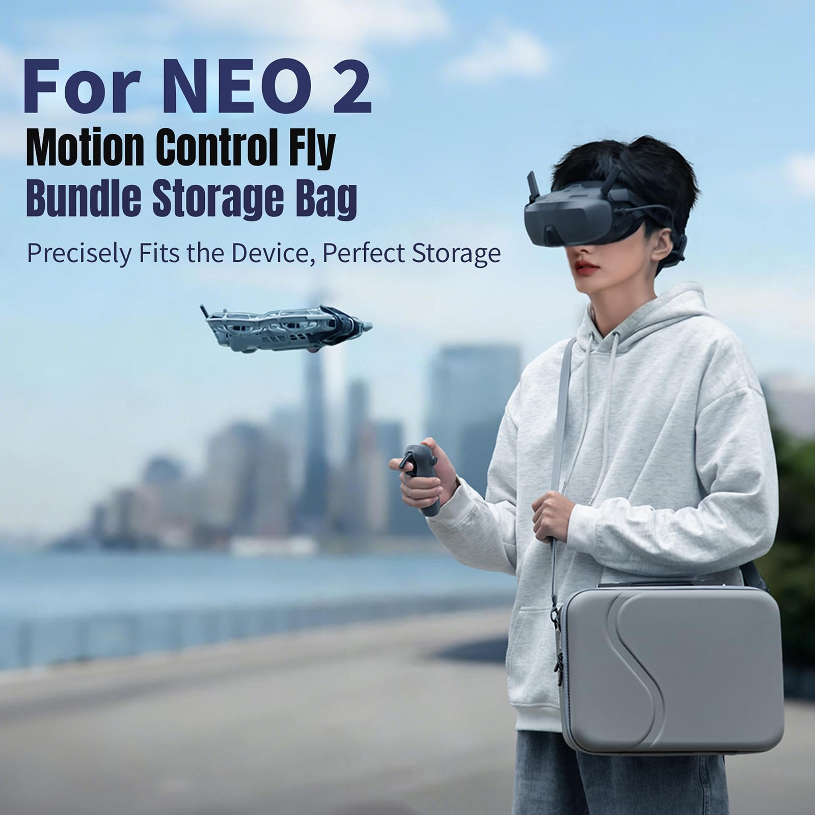Tragetasche für DJI Neo 2 Motion Fly More Combo, PU Tragbare Reiseschutz Aufbewahrungsschutztasche Schultertasche kompatibel mit Goggles N3 und RC Motion 3 Fernbedienung, Ladeschabel Drohne Zubehör