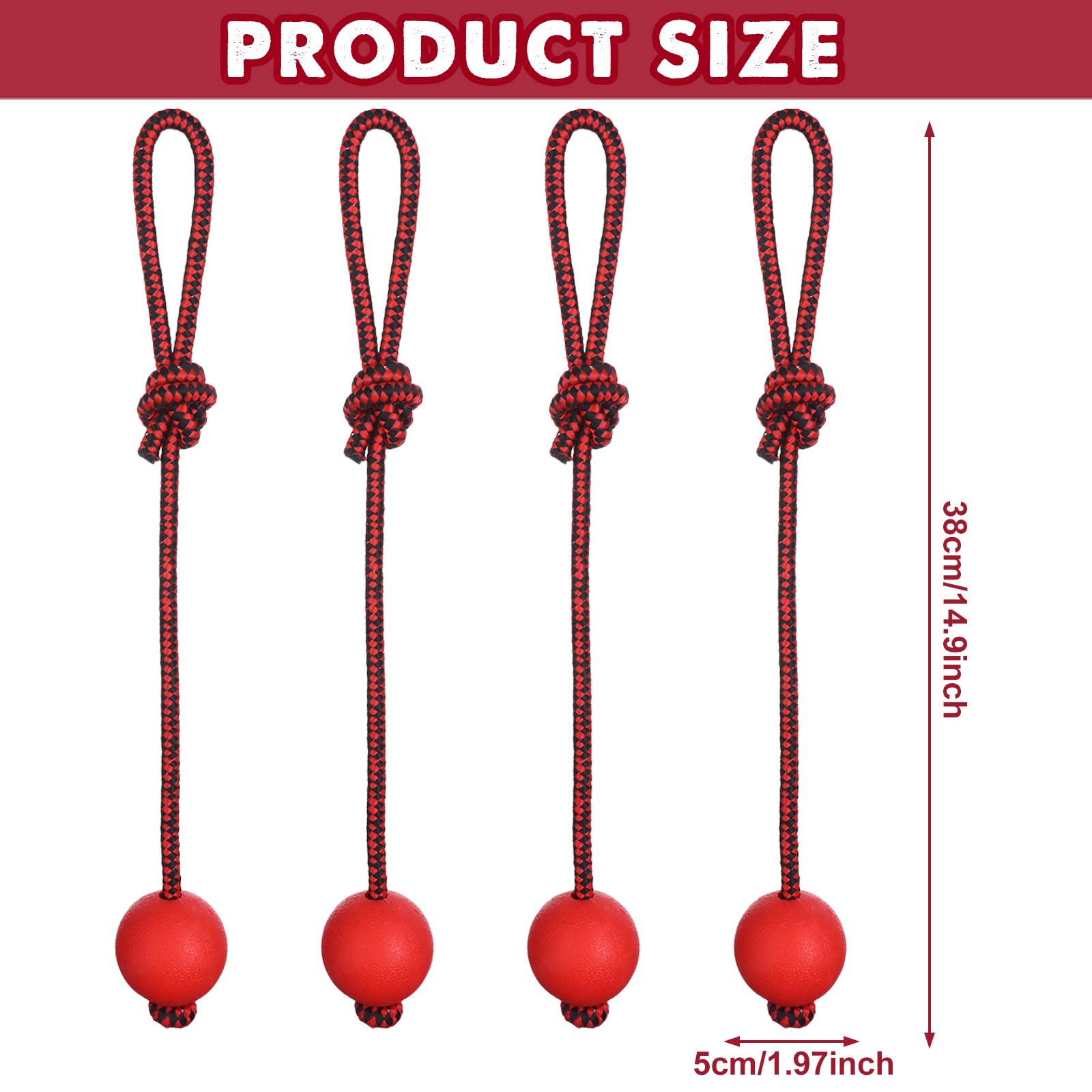 Haiabei 4 Pcs Dog Rope Ball Dog Ball On a Rope Dogs Toy Durable Elastic Solid Rubber Balls Interactive Rubber Ball Chew Toys for Small Medium Large Pet Fetching Catching Throwing and Tugging(5 x 38cm) - Image 2