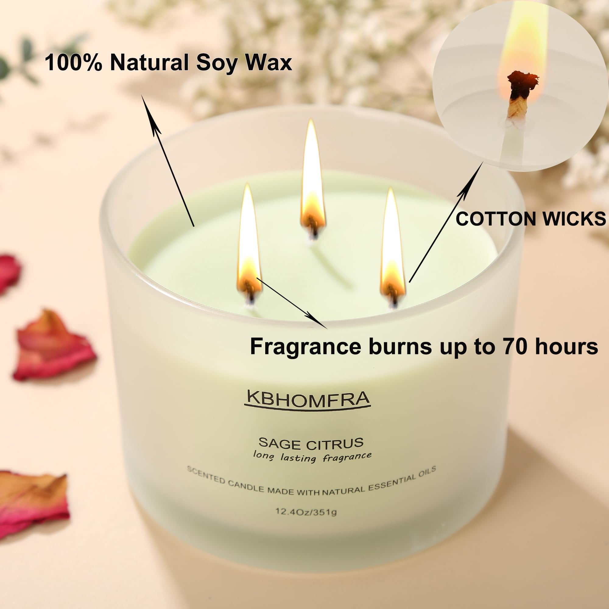 Duftkerzen für Zuhause, Salbei, Zitruskerzen, Aroma, 350 ml, Sojawachs, luxuriöse große Kerze, Geschenk, bis zu 70 Stunden Brenndauer, Geburtstagsgeschenk für Damen und Herren, Festival