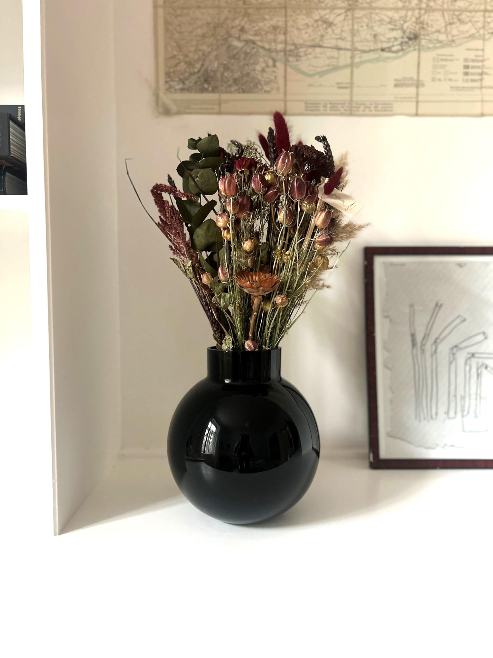 Trockenblumen Feldstrauß Scharlachrot – Handgebundener Trockenblumenstrauß – Tolle Blumen Strauß Dekoration, ewig haltbar Blumenliebhaber (50cm Höhe)
