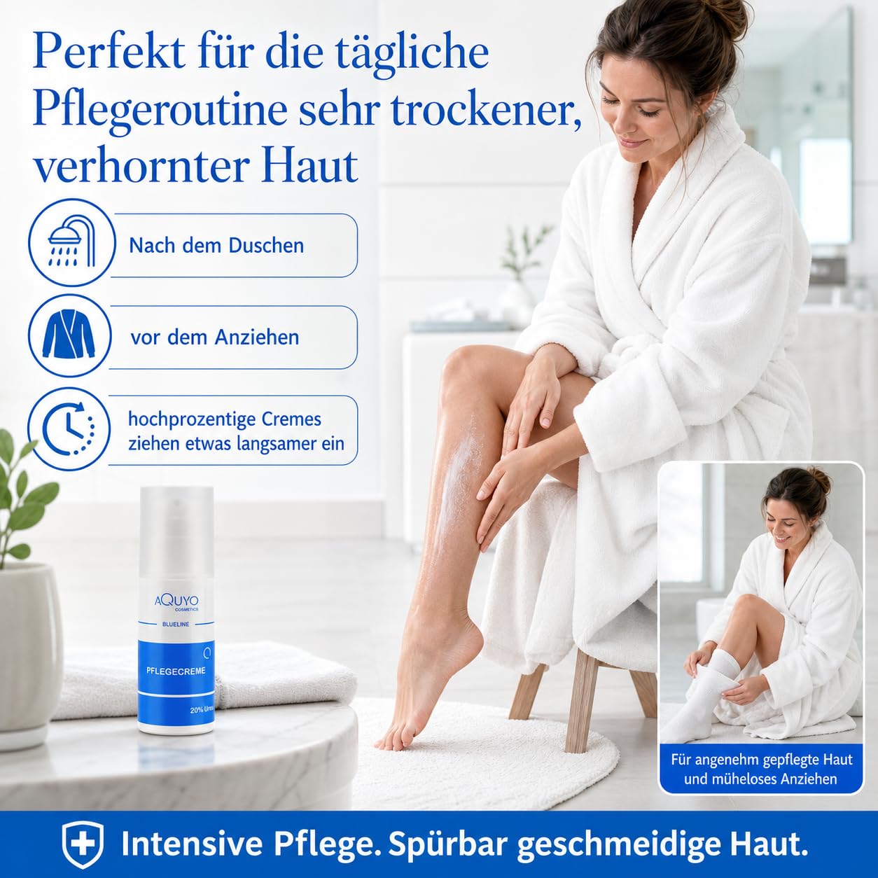 Blueline 20% Urea Creme, Schrundencreme für sehr trockene und verhornte Haut, Pflegecreme bei Schuppenflechte und Neurodermitis, Hornhaut erweicher und Hornhautentferner (100ml)