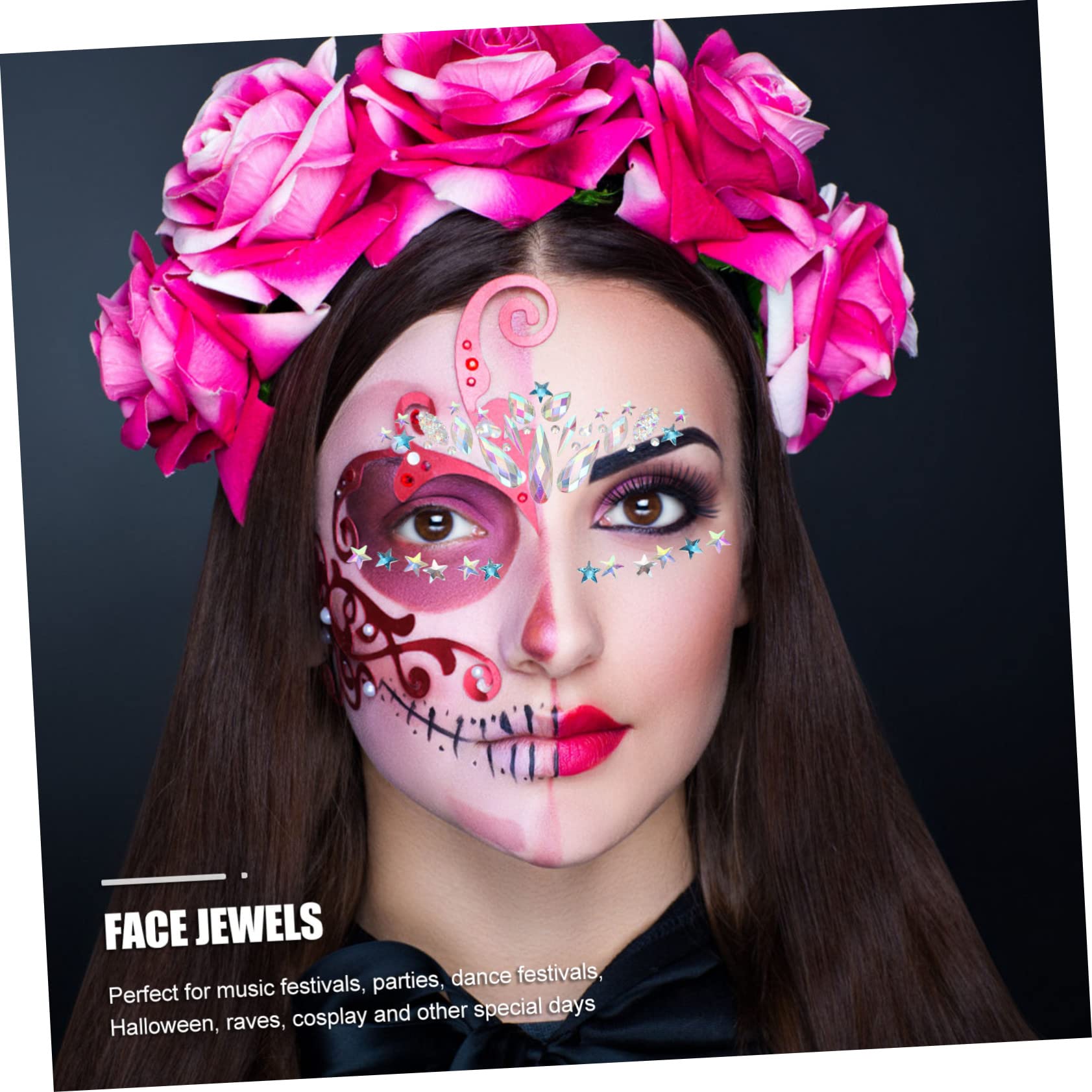 Didiseaon 16fogli Face Gems Stickers Adesivi Brillantini Per e Decorazioni Riutilizzabili Per Matrimonio e Costume Party