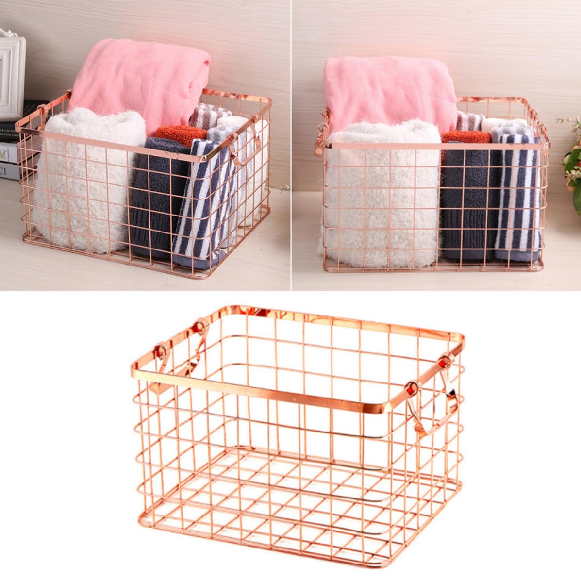 Cesta Fácil de Transportar de Hierro Dorado de Almacenamiento Estilo Nórdico Resistente Corrosión y para Adecuado para Mantener el Hogar Ordenado Ropa y Toallas