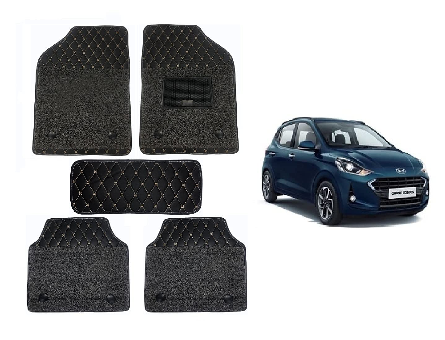 RKPSP Leather 7D Universal Car Floor Mats for for Grand I10 Nios Magna 1.2 Kappa Vtvt Cng (Black