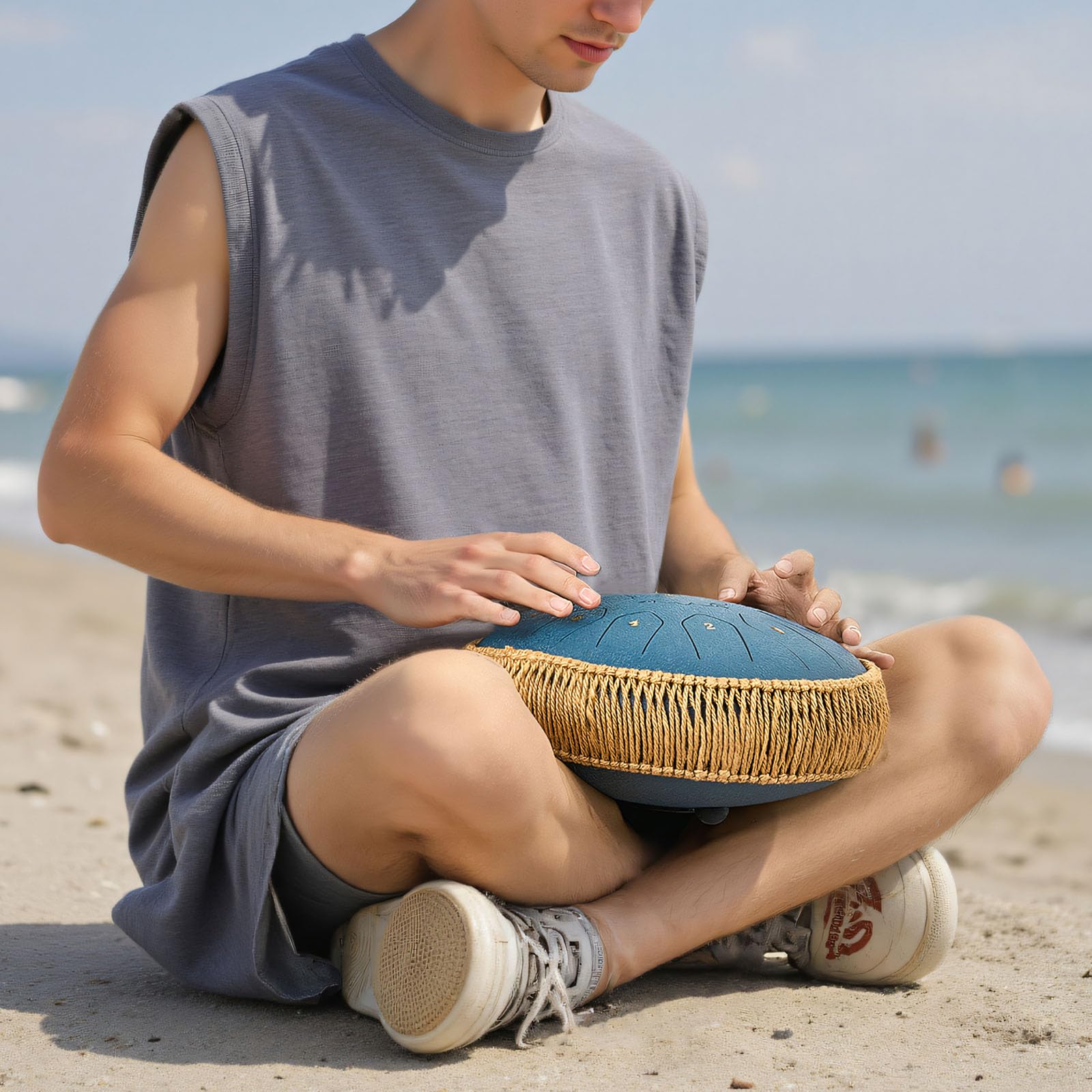 VEVOR Tamburo a Linguetta d'Acciaio, Strumento a Percussione Tonalità Do Maggiore Numero di Note da 13, Tamburi a Lingua in Do Maggiore con Bacchette, Strumento Musicale per Meditazione, Blu Navy
