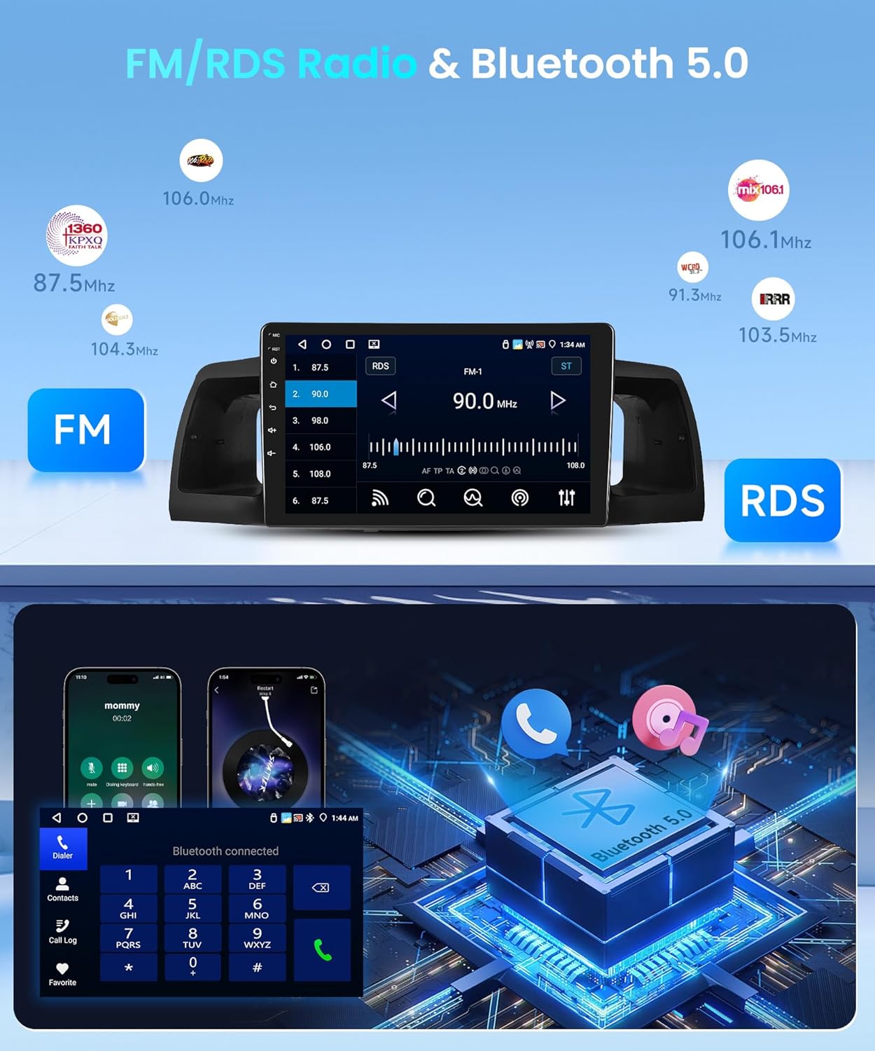 4+64G Car Radio Stereo for Toyota Corolla EX Screen 2007-2012 Android Wireless CarPlay Android Auto,9" IPS Touchscreen Car Stereo BT5.0, GPS,WiFi,SWC,59UI,32EQ AI DSP+Backup Camera for Corolla Radio